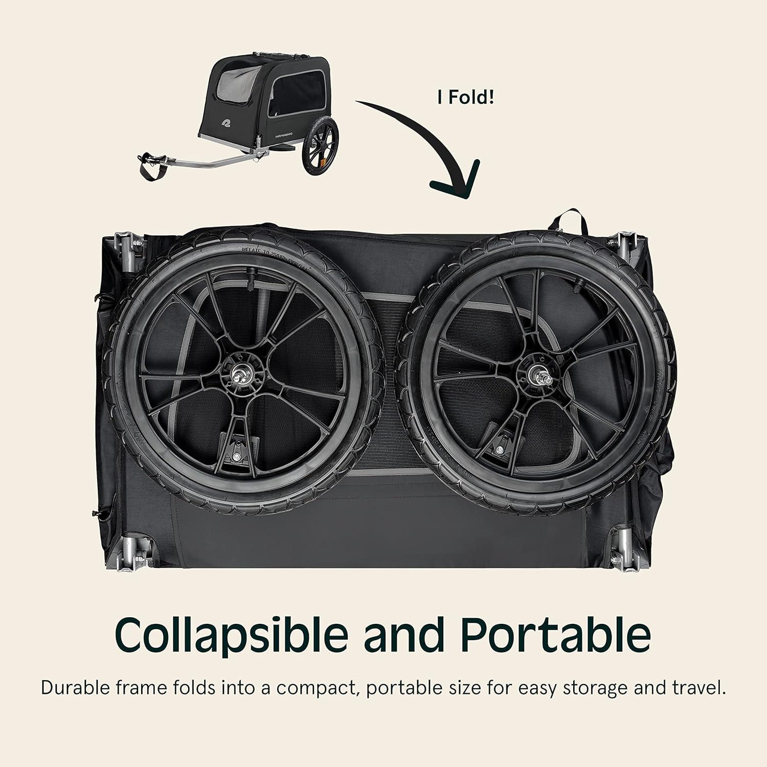 Retrospec Rover Waggin’ Pet and Dog Bike Trailer with Weather-Resistant Canopy & Mesh Shield – Foldable Frame, 16in Wheels with Storage Pouch & Internal Safety Leash Supports up to 50 lbs(Black)