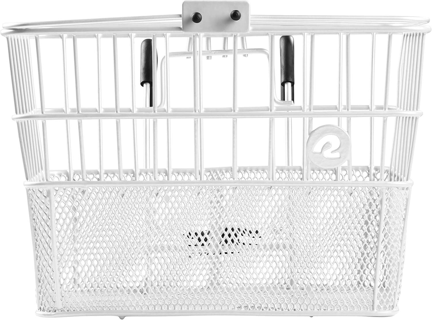 Retrospec Apollo Detachable Front Bike Basket Steel Half-Mesh with Integrated Detachable Hooks and Built-In Handle, Easy Assembly and Portability for Bicycles(White)