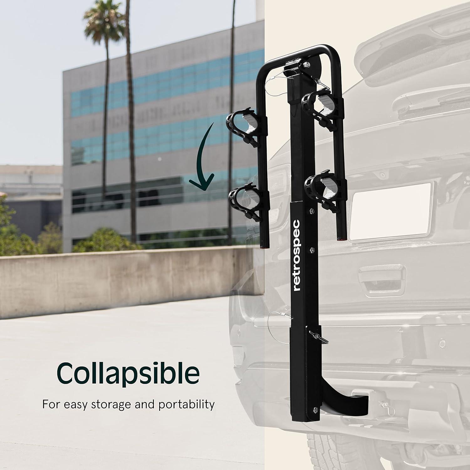 Retrospec Lenox 2-5 – Bike Hitch Rack for Cars, Trucks, SUVs with 2 Hitch | Foldable Steel Frame with Anti-Rattle Adapter, Tie Down Cradles and Straps – Fits Most Frames(Black)