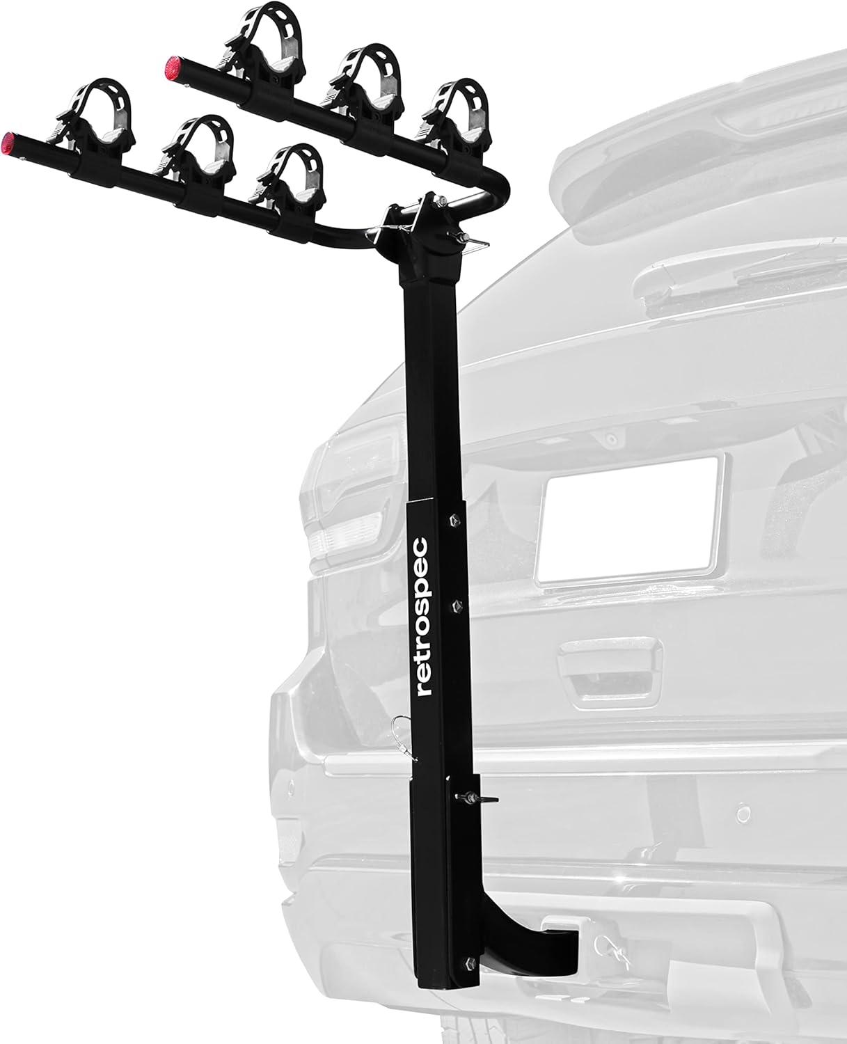 Retrospec Lenox 2-5 – Bike Hitch Rack for Cars, Trucks, SUVs with 2 Hitch | Foldable Steel Frame with Anti-Rattle Adapter, Tie Down Cradles and Straps – Fits Most Frames(Black)