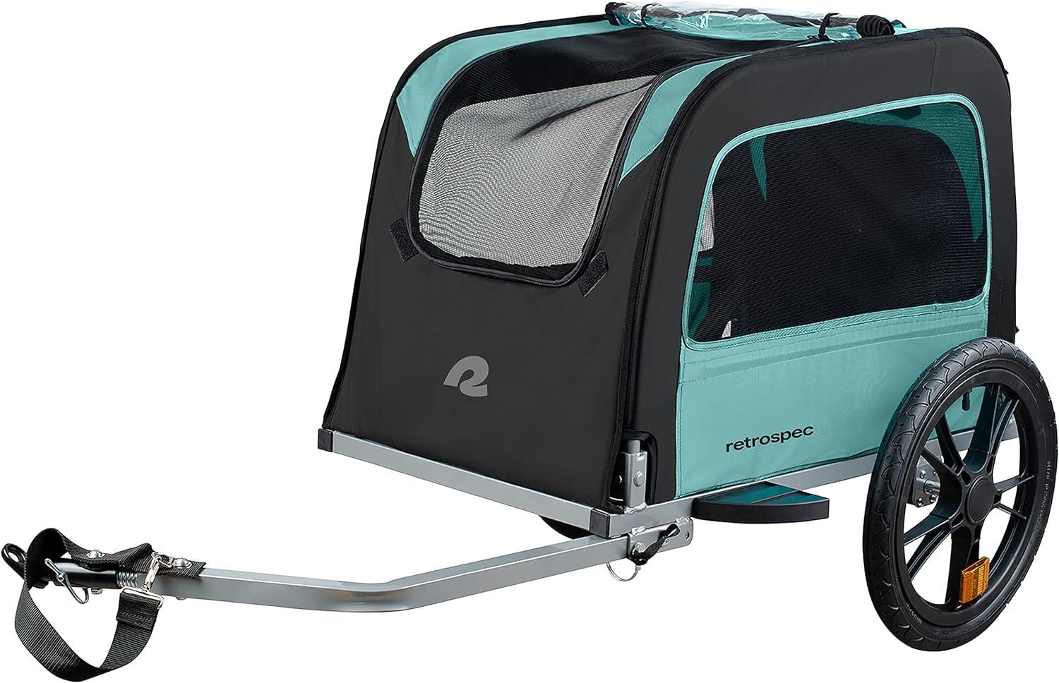 Retrospec Rover Waggin’ Pet and Dog Bike Trailer with Weather-Resistant Canopy & Mesh Shield – Foldable Frame, 16in Wheels with Storage Pouch & Internal Safety Leash Supports up to 50 lbs(Blue Ridge)