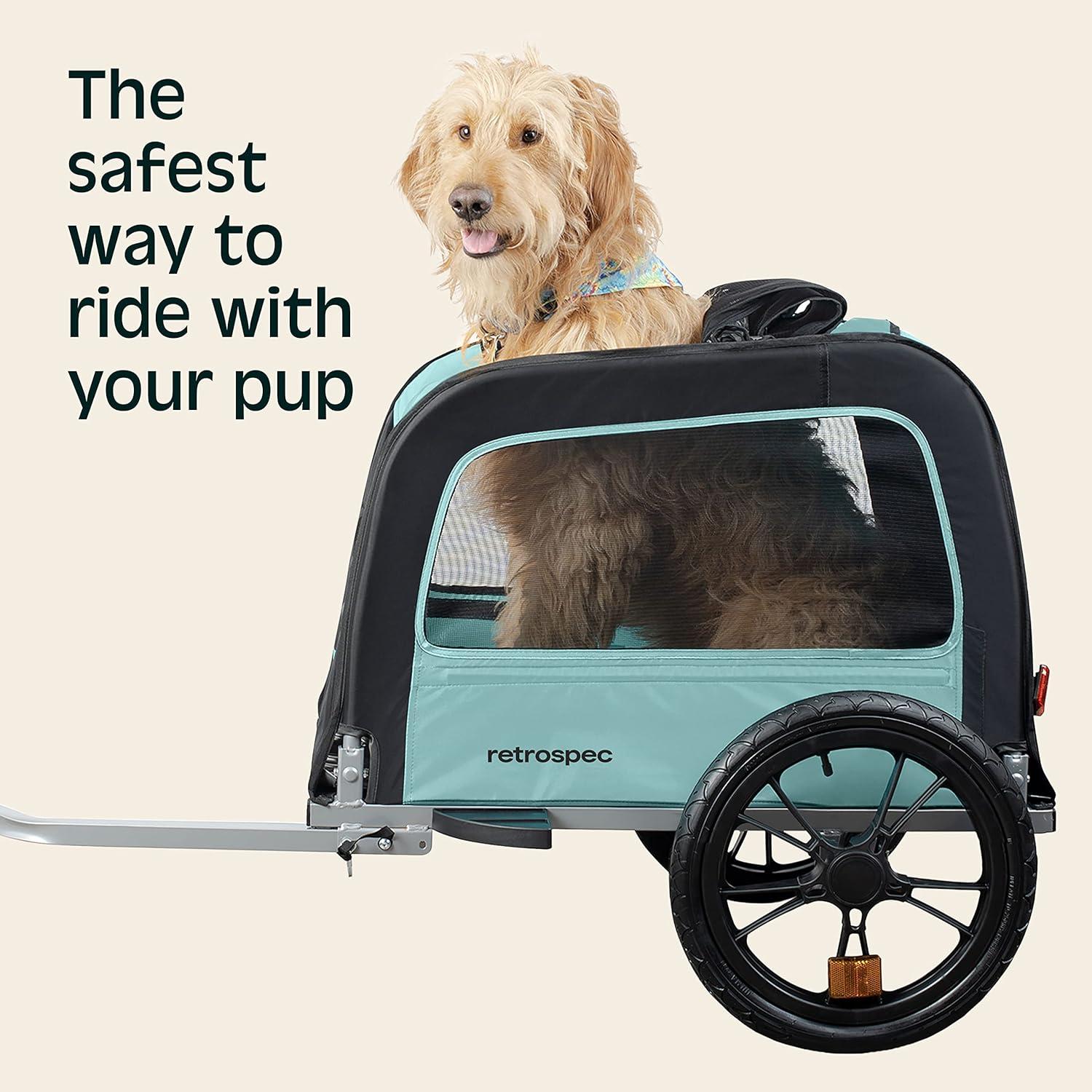 Retrospec Rover Waggin’ Pet and Dog Bike Trailer with Weather-Resistant Canopy & Mesh Shield – Foldable Frame, 16in Wheels with Storage Pouch & Internal Safety Leash Supports up to 50 lbs(Blue Ridge)