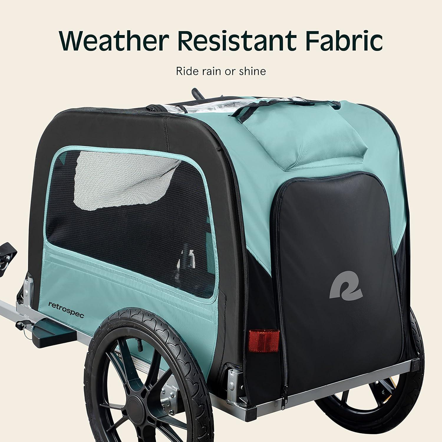 Retrospec Rover Waggin’ Pet and Dog Bike Trailer with Weather-Resistant Canopy & Mesh Shield – Foldable Frame, 16in Wheels with Storage Pouch & Internal Safety Leash Supports up to 50 lbs(Blue Ridge)