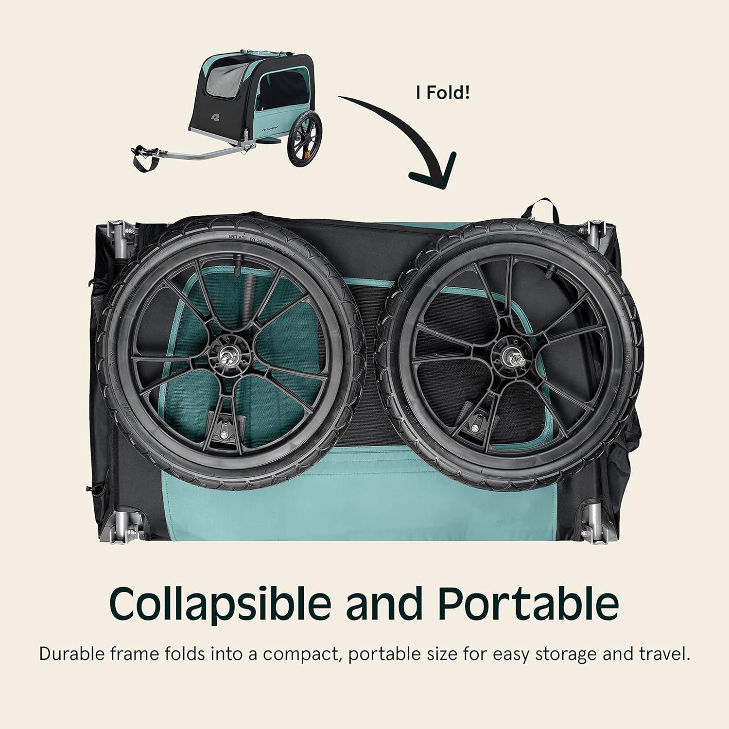 Retrospec Rover Waggin’ Pet and Dog Bike Trailer with Weather-Resistant Canopy & Mesh Shield – Foldable Frame, 16in Wheels with Storage Pouch & Internal Safety Leash Supports up to 50 lbs(Blue Ridge)