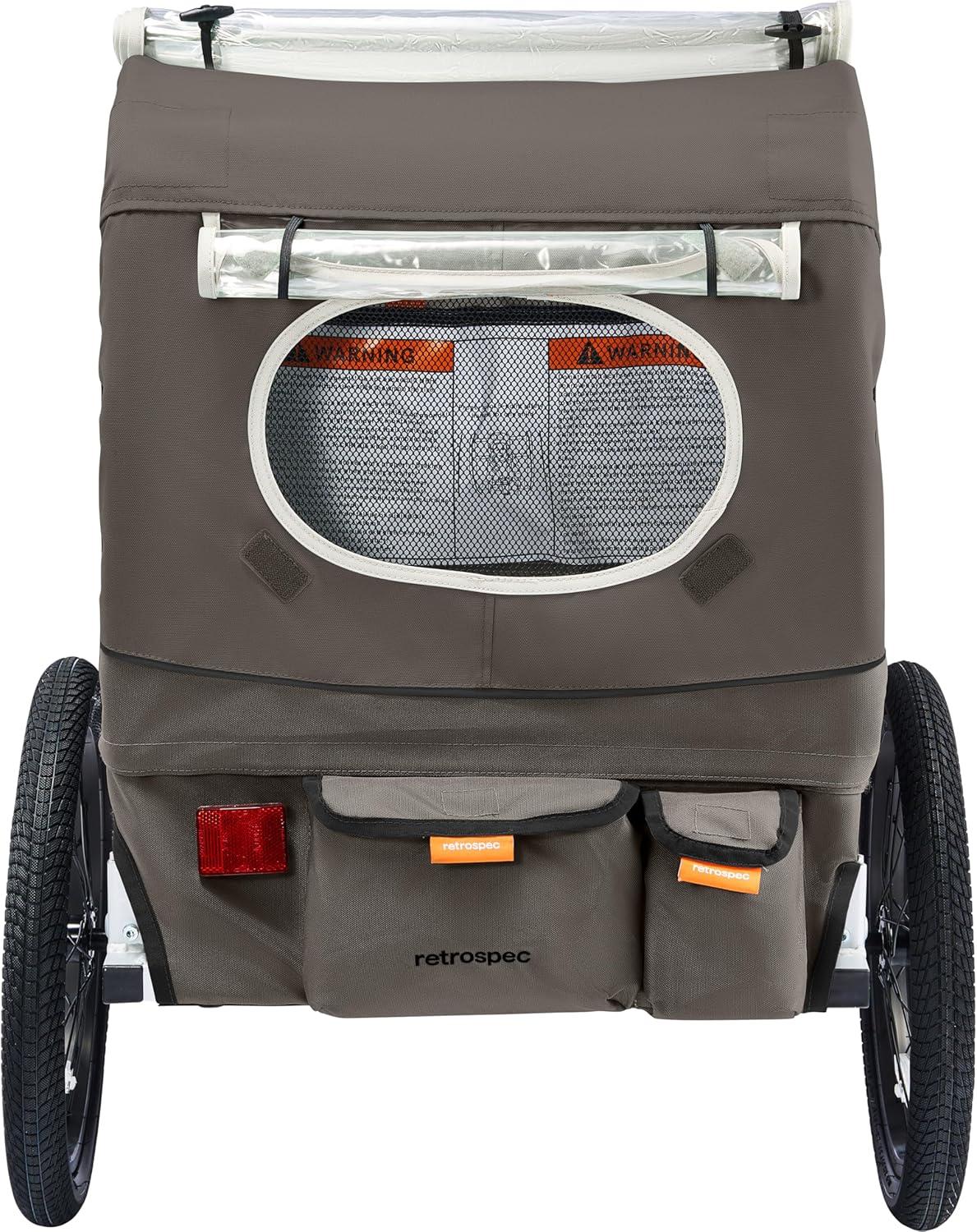 Retrospec Rover Plus Foldable Bike Trailer for Kids, Single/Double Passenger Child Bike Trailer with 5-Point Safety Harness, Reflective, Weather-Resistant Fabric and Safety Flag – Supports 40-80 lbs(Basalt)
