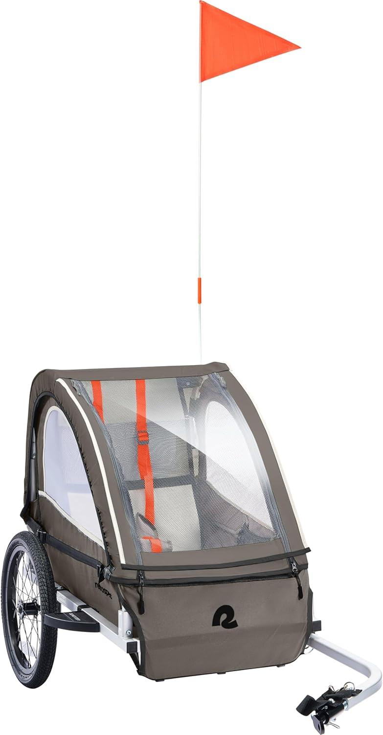 Retrospec Rover Plus Foldable Bike Trailer for Kids, Single/Double Passenger Child Bike Trailer with 5-Point Safety Harness, Reflective, Weather-Resistant Fabric and Safety Flag – Supports 40-80 lbs(Basalt)
