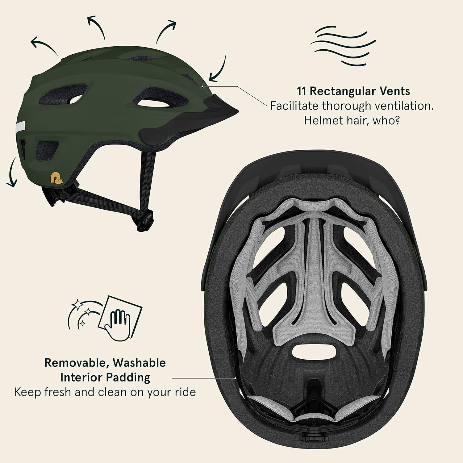 Retrospec Lennon Adult Bike Helmet with LED Safety Light Adjustable Dial & Removable Visor – Adjustable Bicycle Cycling Helmet for Men & Women(Matte Forest)