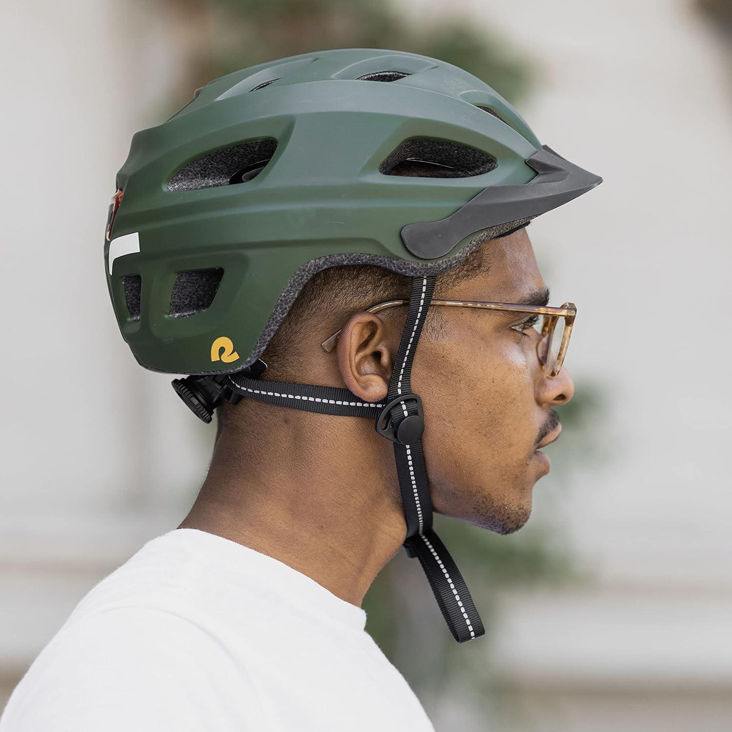Retrospec Lennon Adult Bike Helmet with LED Safety Light Adjustable Dial & Removable Visor – Adjustable Bicycle Cycling Helmet for Men & Women(Matte Forest)
