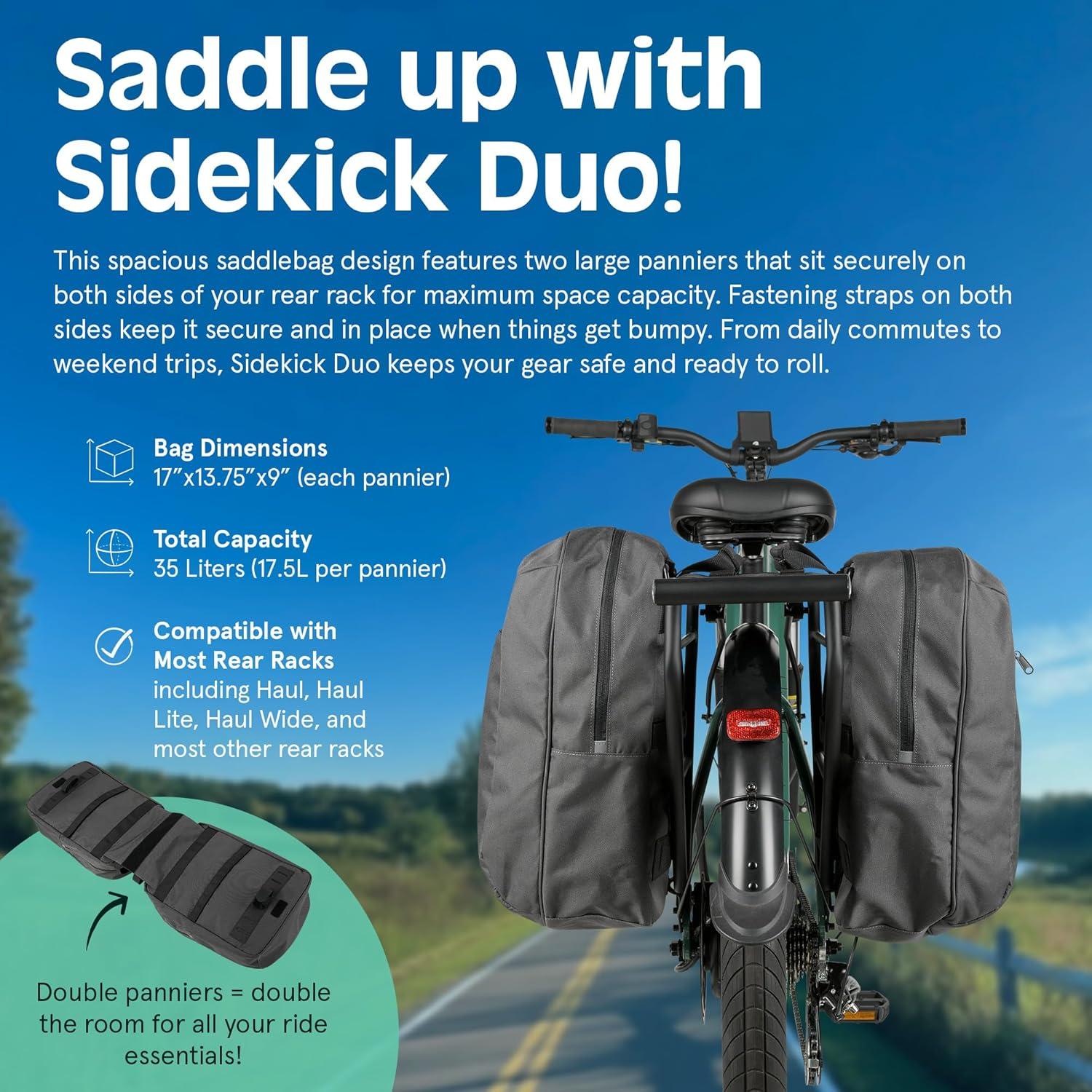 Retrospec Sidekick Single & Dual Pannier Bike Bag – Waterproof Commuter Pannier with Laptop Sleeve, Reflective Rain Cover & Carry Strap – Eco-Friendly 600D rPET – 17″ Large Capacity(Dual)
