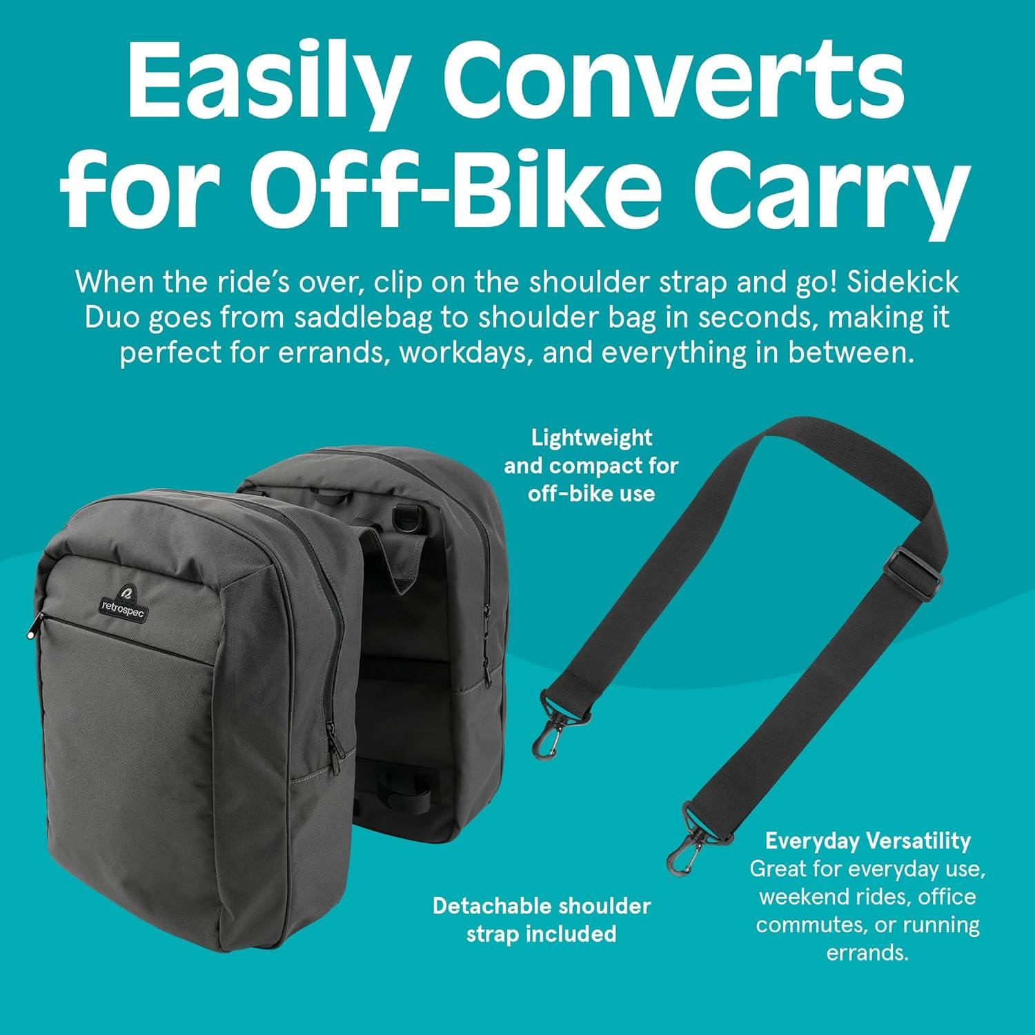 Retrospec Sidekick Single & Dual Pannier Bike Bag – Waterproof Commuter Pannier with Laptop Sleeve, Reflective Rain Cover & Carry Strap – Eco-Friendly 600D rPET – 17″ Large Capacity(Dual)