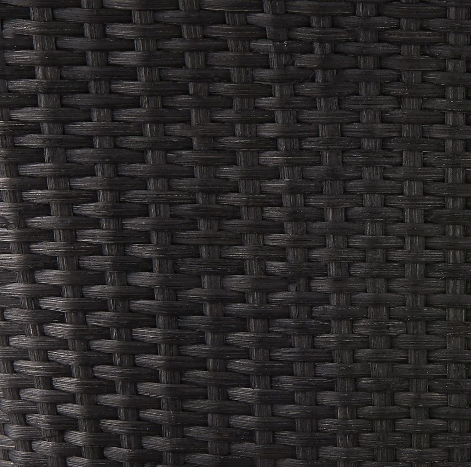 Cane Woven Rectangular Toto Basket with Authentic Leather Straps and Brass Buckles(Black)