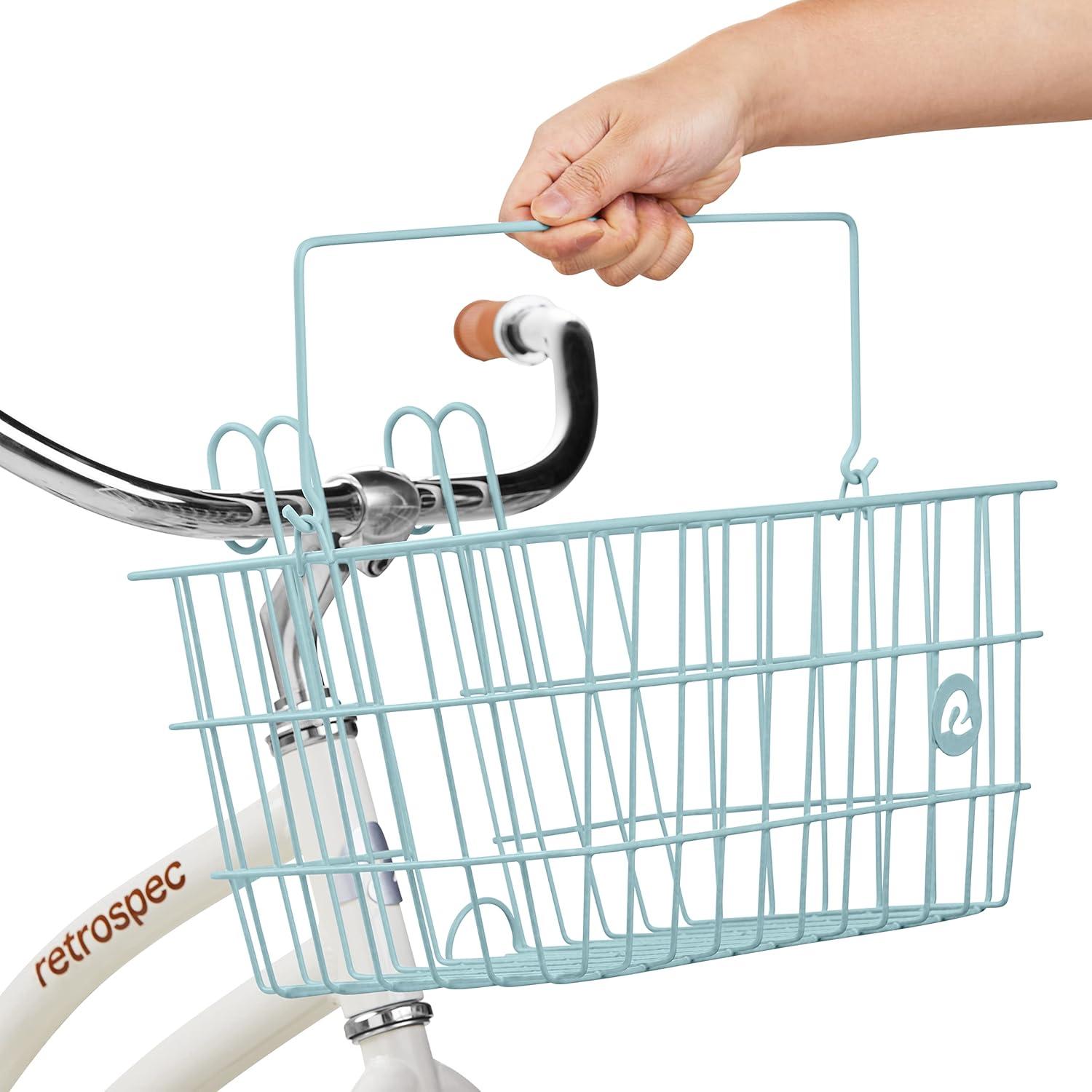 Retrospec Apollo-Lite Lift-Off Bike Basket – Detachable Steel Handlebar Basket with Carrying Handle for Commuting, Shopping & Beach Trips – 14.5in x 9.5in Weather-Resistant Biking Gear(Cool Mint)