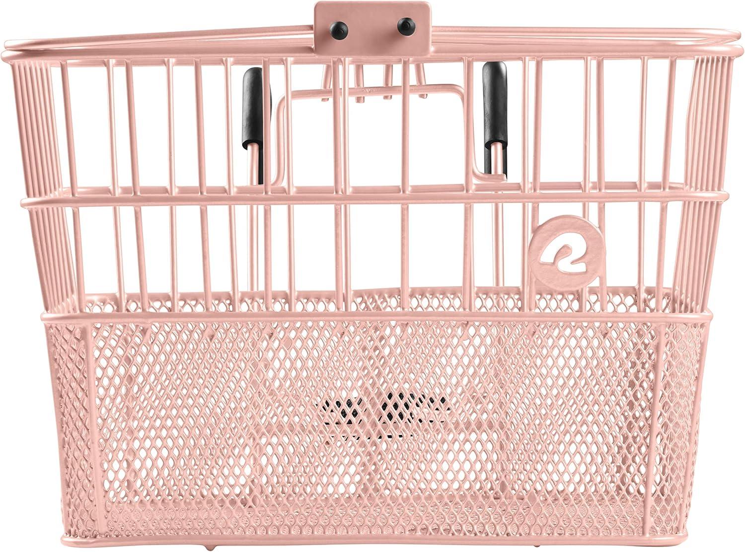 Retrospec Apollo Detachable Front Bike Basket Steel Half-Mesh with Integrated Detachable Hooks and Built-In Handle, Easy Assembly and Portability for Bicycles(Blush)