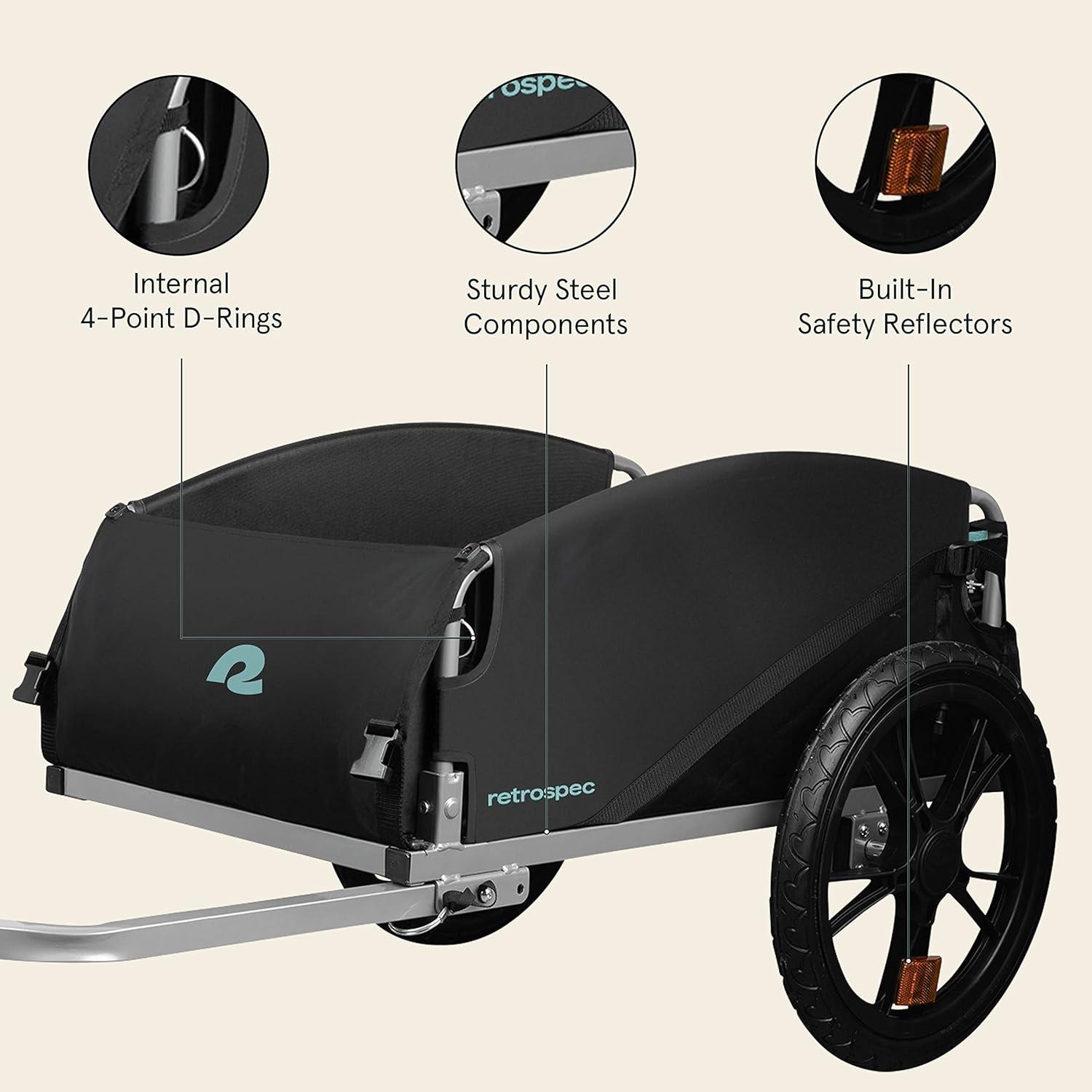 Retrospec Rover Hauler Bike Cargo Trailer – Foldable Frame with Weather-Resistant Fabric & 80lb Capacity – Universal Bike Trailer for 20-29in Wheels – Includes Safety Flag & D-Ring Anchors(Blue Ridge)