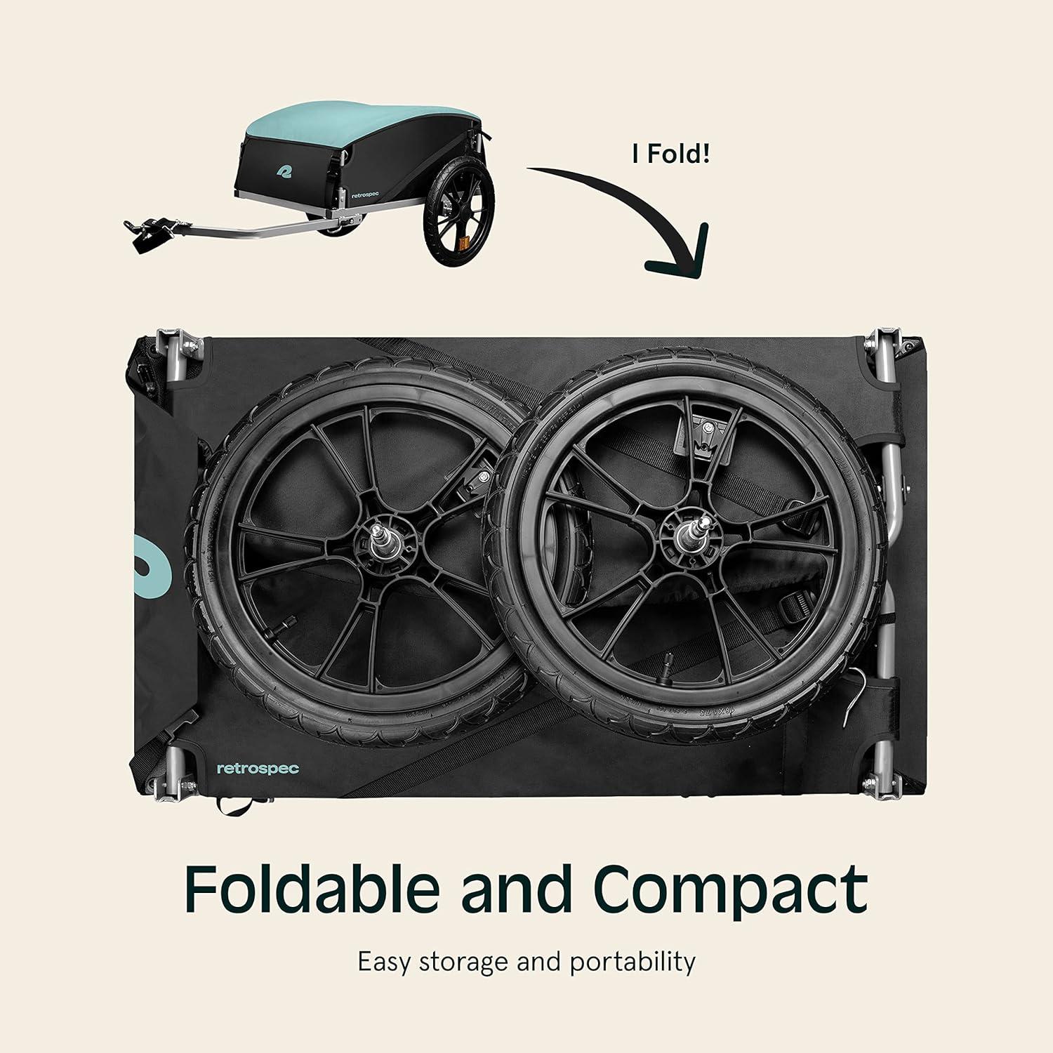 Retrospec Rover Hauler Bike Cargo Trailer – Foldable Frame with Weather-Resistant Fabric & 80lb Capacity – Universal Bike Trailer for 20-29in Wheels – Includes Safety Flag & D-Ring Anchors(Blue Ridge)