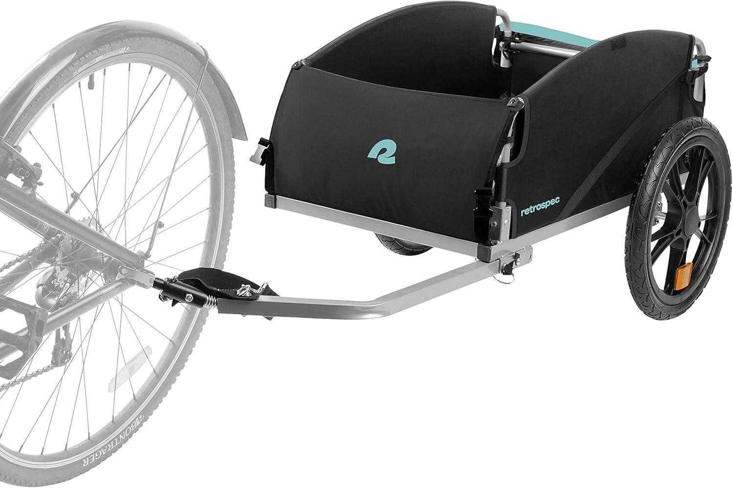 Retrospec Rover Hauler Bike Cargo Trailer – Foldable Frame with Weather-Resistant Fabric & 80lb Capacity – Universal Bike Trailer for 20-29in Wheels – Includes Safety Flag & D-Ring Anchors(Blue Ridge)