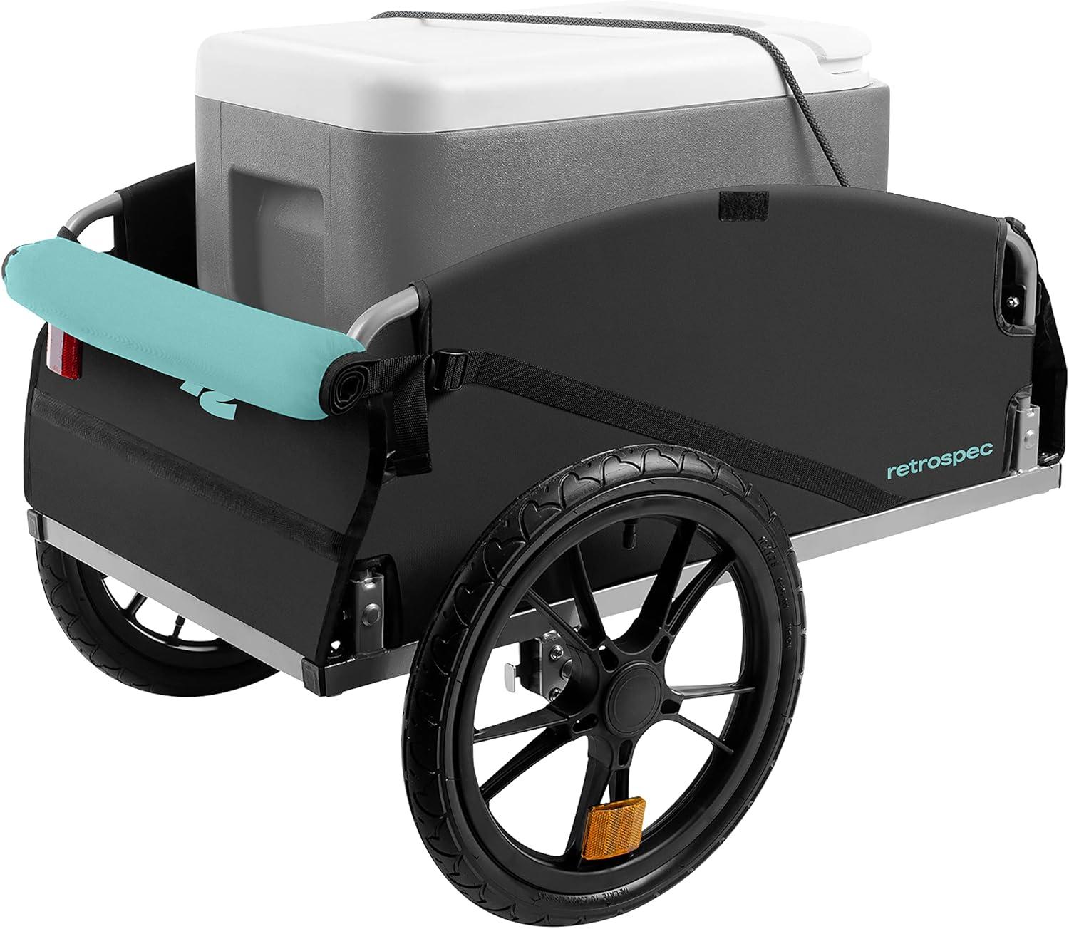 Retrospec Rover Hauler Bike Cargo Trailer – Foldable Frame with Weather-Resistant Fabric & 80lb Capacity – Universal Bike Trailer for 20-29in Wheels – Includes Safety Flag & D-Ring Anchors(Blue Ridge)