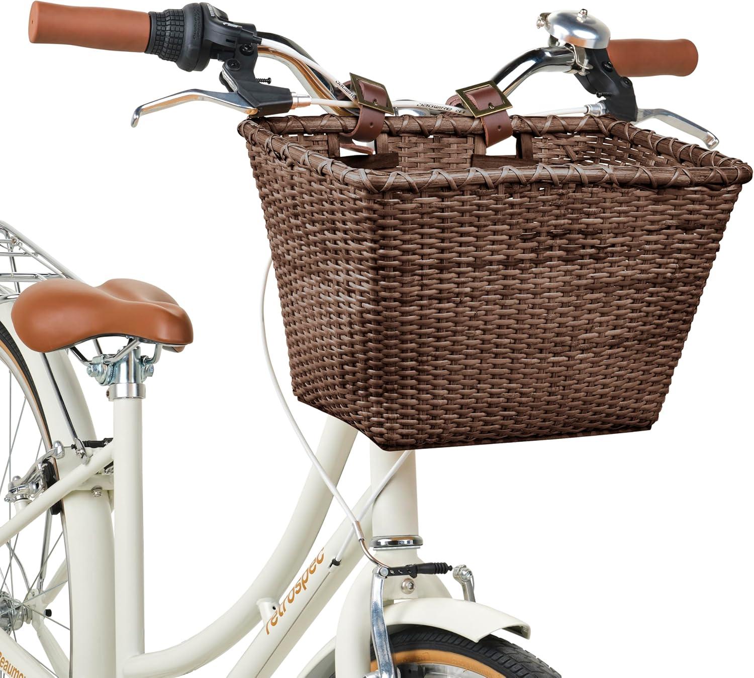 Cane Woven Rectangular Toto Basket with Authentic Leather Straps and Brass Buckles(Dark Stain)