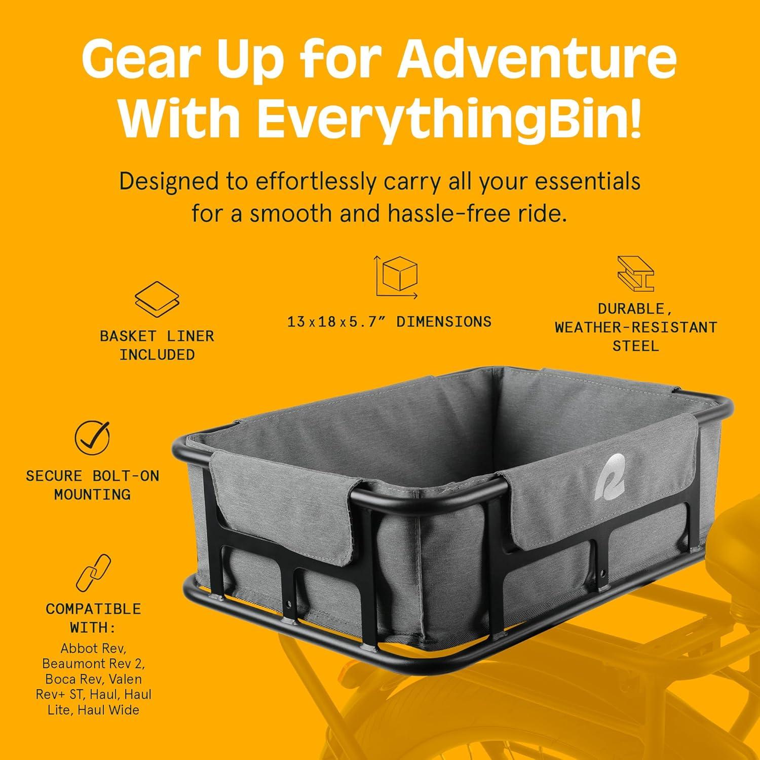 Retrospec EverythingBin Heavy-Duty Steel eBike Rear Basket with Water-Resistant Liner – Large Capacity Cargo Carrier for Electric Bikes (13x18x5.7)(With Liner)