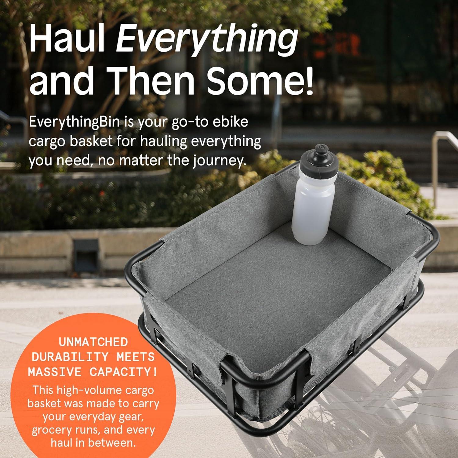 Retrospec EverythingBin Heavy-Duty Steel eBike Rear Basket with Water-Resistant Liner – Large Capacity Cargo Carrier for Electric Bikes (13x18x5.7)(With Liner)