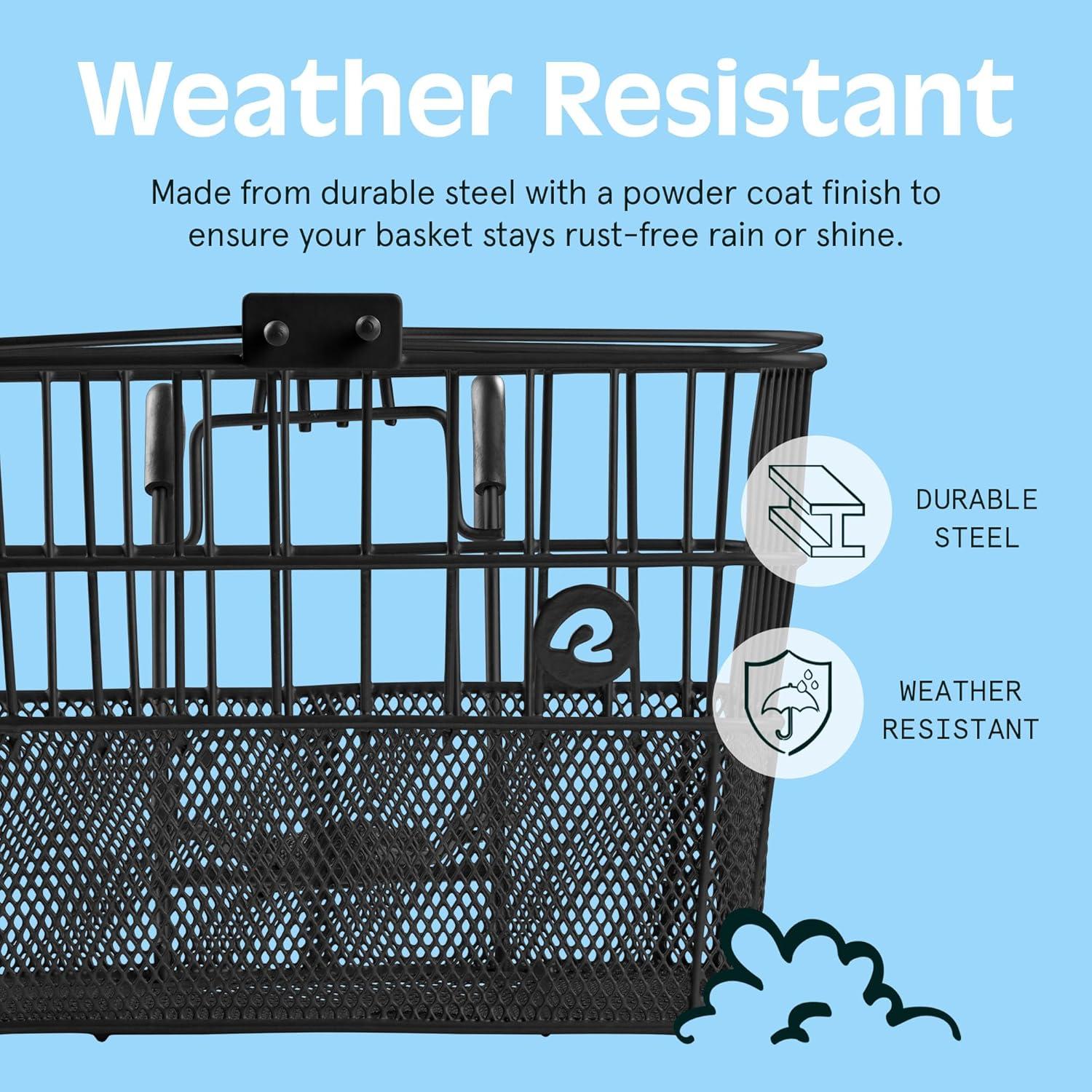 Retrospec Apollo Detachable Front Bike Basket Steel Half-Mesh with Integrated Detachable Hooks and Built-In Handle, Easy Assembly and Portability for Bicycles(Black)