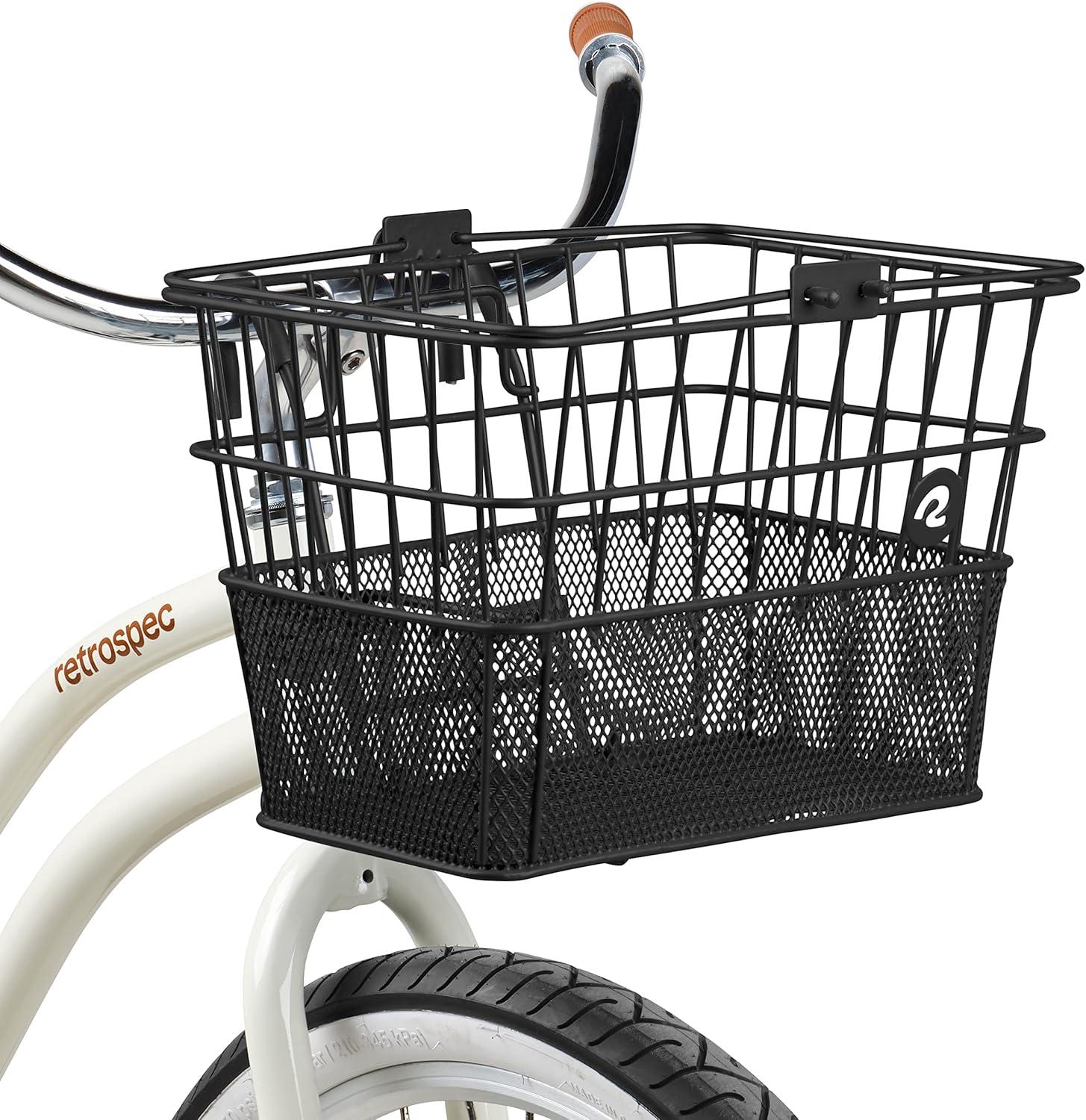 Retrospec Apollo Detachable Front Bike Basket Steel Half-Mesh with Integrated Detachable Hooks and Built-In Handle, Easy Assembly and Portability for Bicycles(Black)