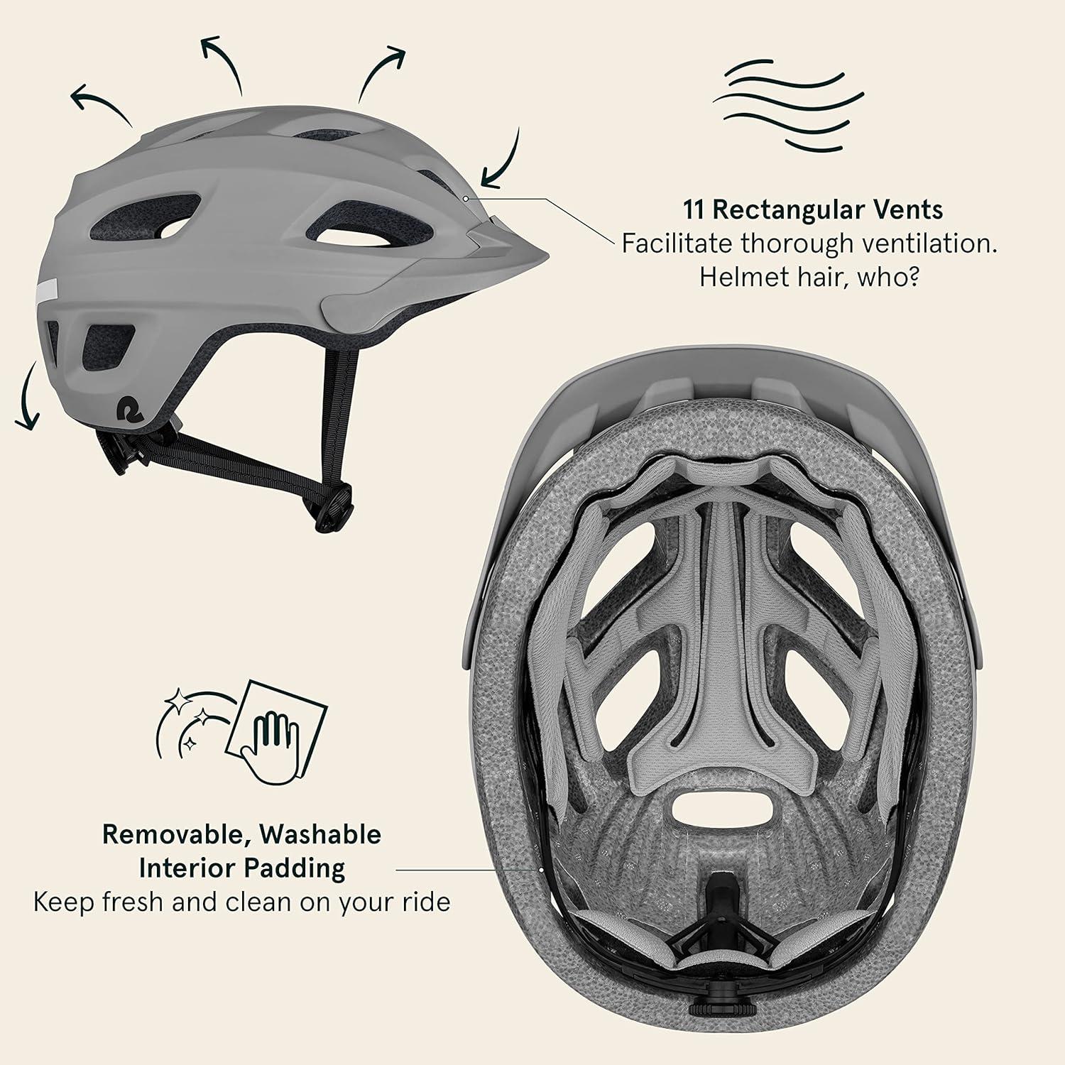 Retrospec Lennon Adult Bike Helmet with LED Safety Light Adjustable Dial & Removable Visor – Adjustable Bicycle Cycling Helmet for Men & Women(Matte Stone)