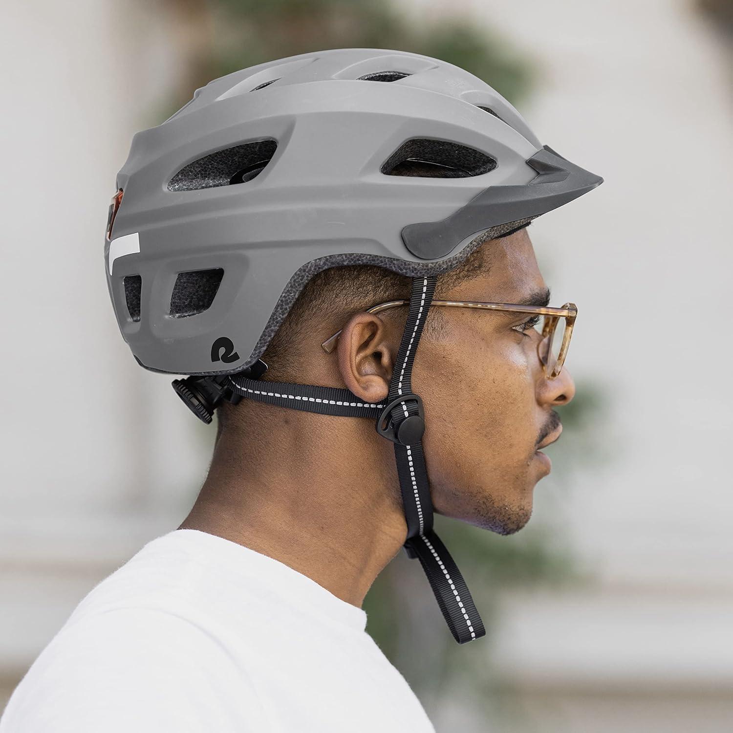 Retrospec Lennon Adult Bike Helmet with LED Safety Light Adjustable Dial & Removable Visor – Adjustable Bicycle Cycling Helmet for Men & Women(Matte Stone)