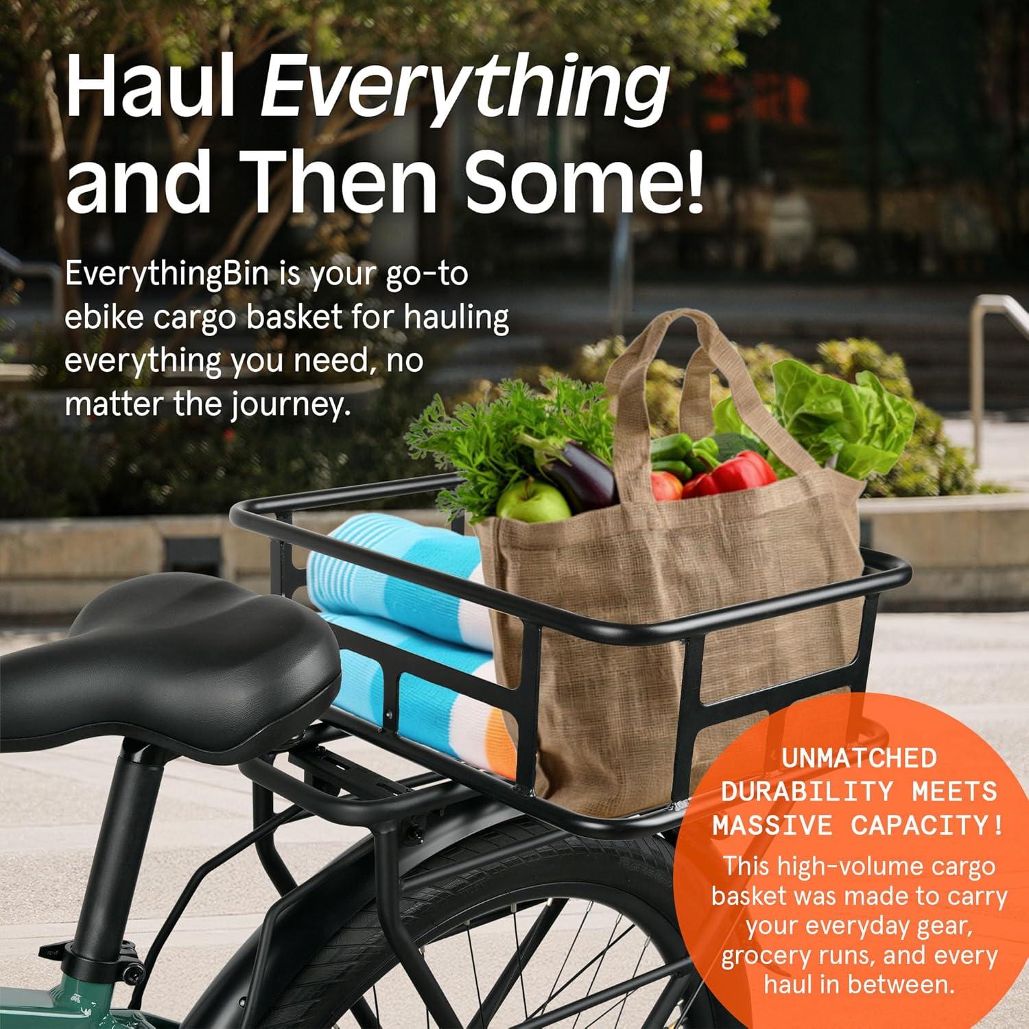Retrospec EverythingBin Heavy-Duty Steel eBike Rear Basket with Water-Resistant Liner – Large Capacity Cargo Carrier for Electric Bikes (13x18x5.7)(No Liner)