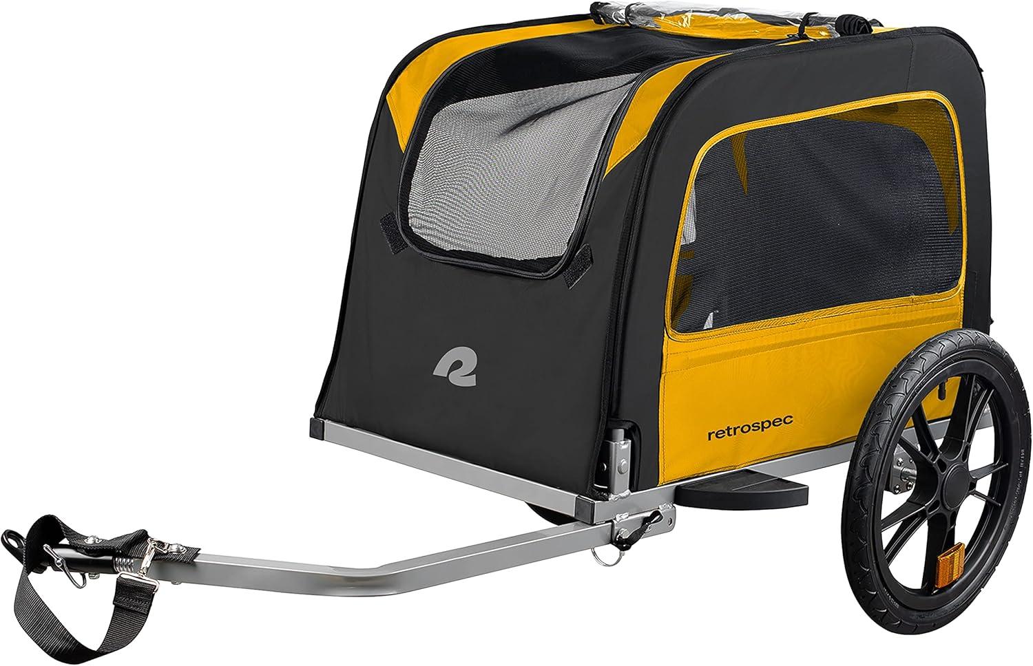 Retrospec Rover Waggin’ Pet and Dog Bike Trailer with Weather-Resistant Canopy & Mesh Shield – Foldable Frame, 16in Wheels with Storage Pouch & Internal Safety Leash Supports up to 50 lbs(Sun)