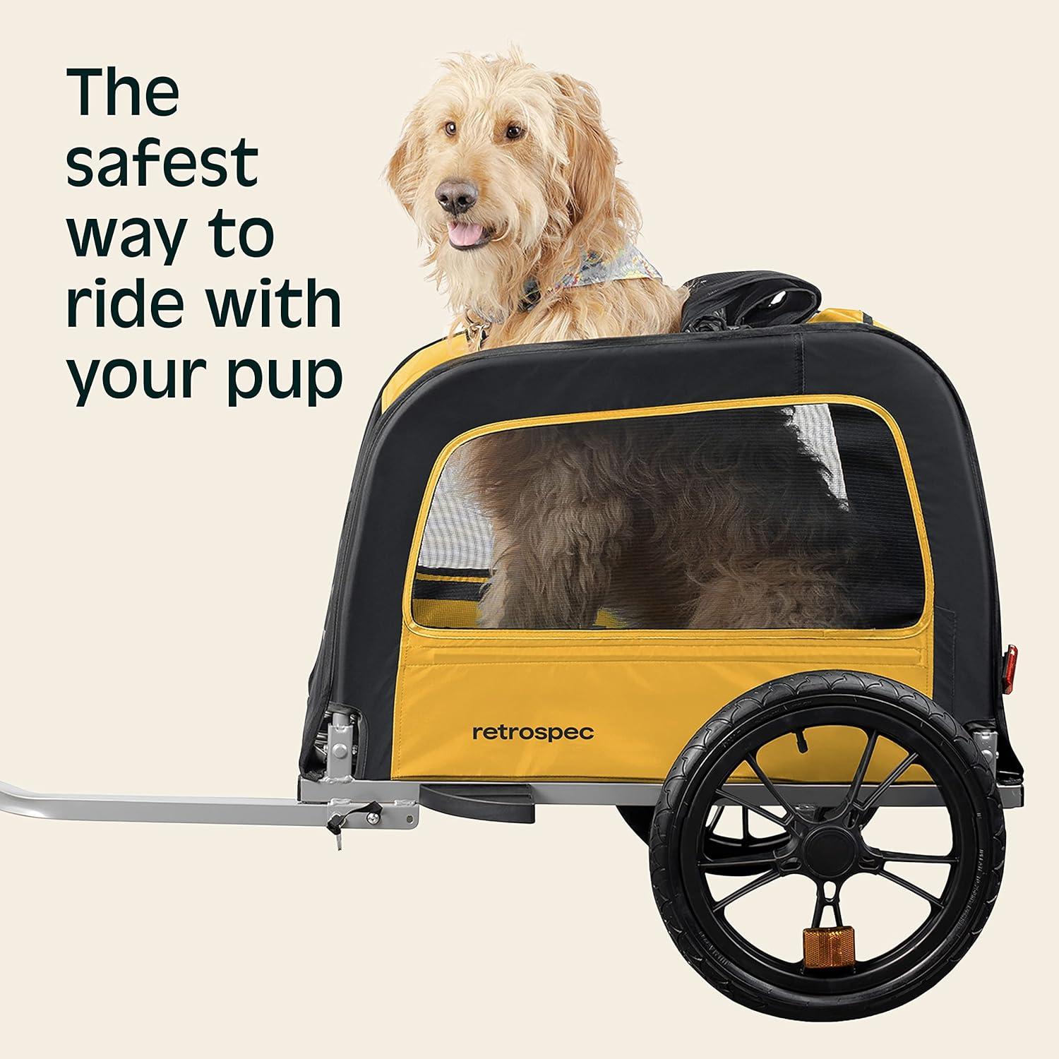Retrospec Rover Waggin’ Pet and Dog Bike Trailer with Weather-Resistant Canopy & Mesh Shield – Foldable Frame, 16in Wheels with Storage Pouch & Internal Safety Leash Supports up to 50 lbs(Sun)
