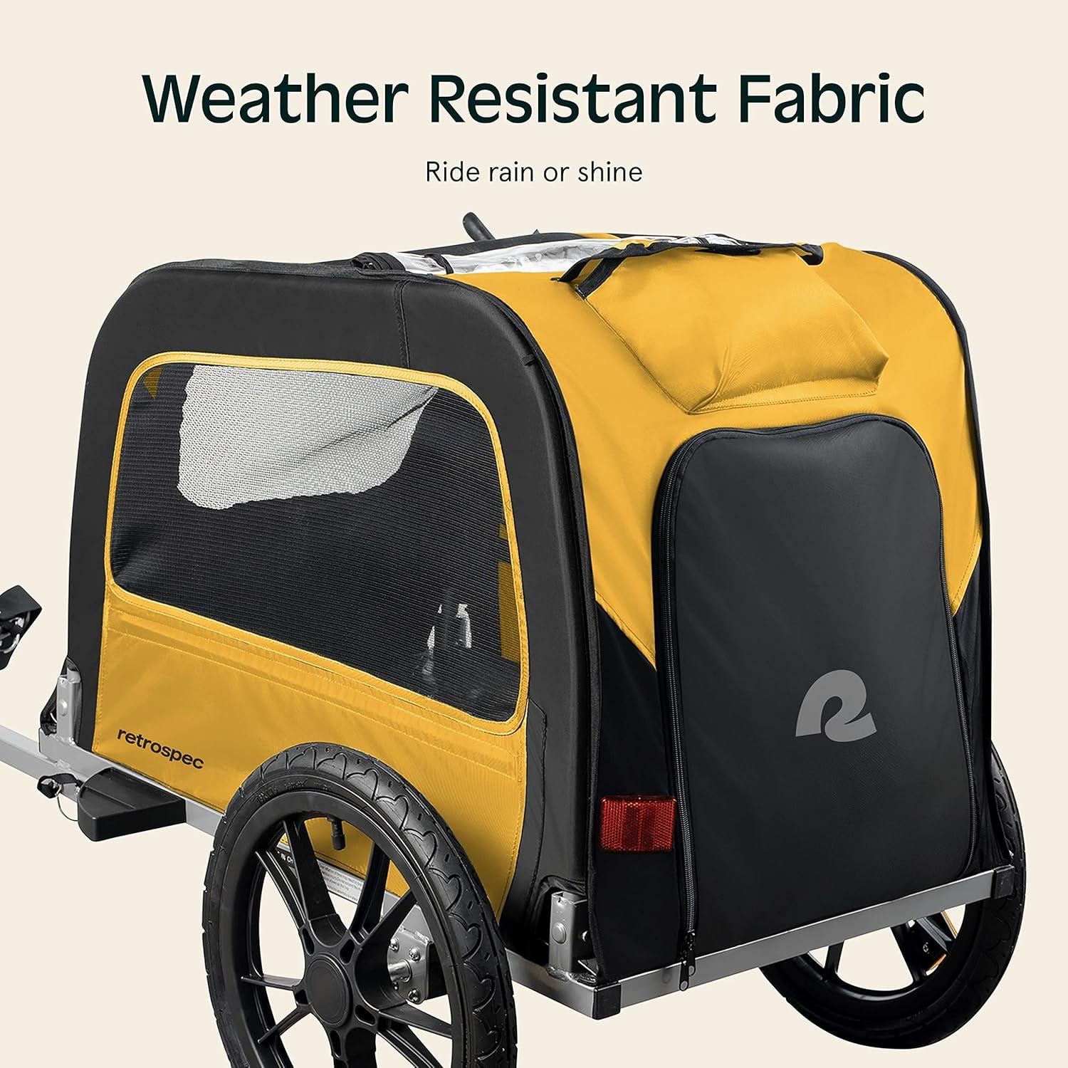 Retrospec Rover Waggin’ Pet and Dog Bike Trailer with Weather-Resistant Canopy & Mesh Shield – Foldable Frame, 16in Wheels with Storage Pouch & Internal Safety Leash Supports up to 50 lbs(Sun)
