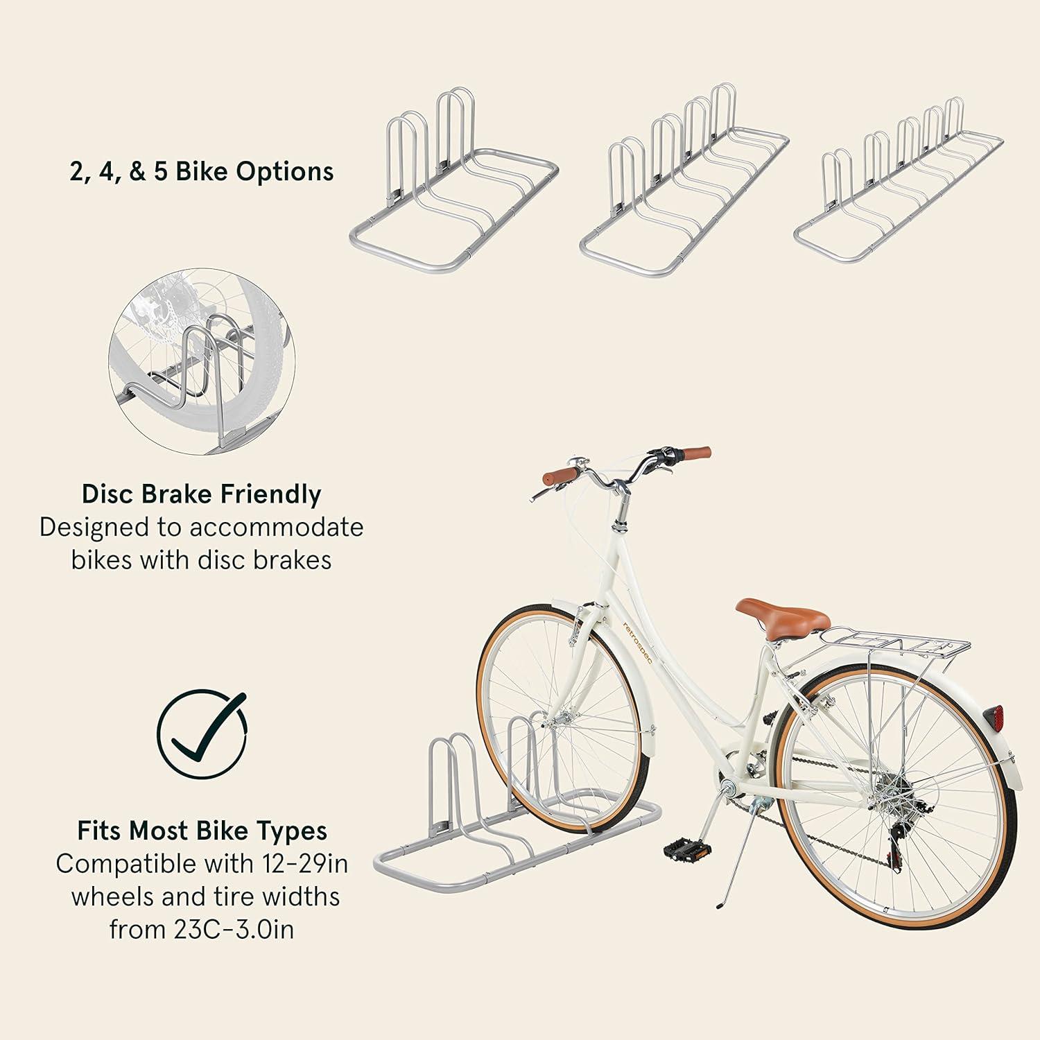 Retrospec Stash Rack 2, 4 & 5 Bike Floor Stand Bicycle Storage Organizer for Mountain Bike, Road Bike, Weather Resistant Fine Powder Steel Coating Fits Wheels up to 3″ | for Mountain Bike, Road Bike, Weather Resistant, Fits Wheels up to 3″(Grey)