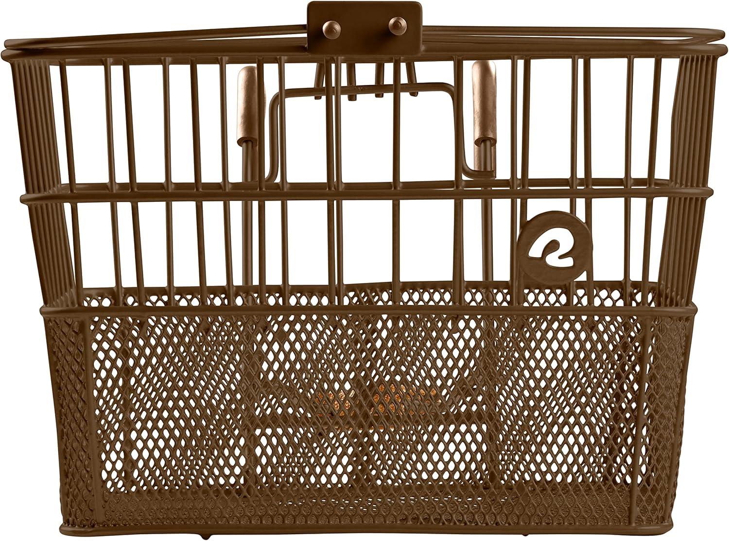 Retrospec Apollo Detachable Front Bike Basket Steel Half-Mesh with Integrated Detachable Hooks and Built-In Handle, Easy Assembly and Portability for Bicycles(Brown)