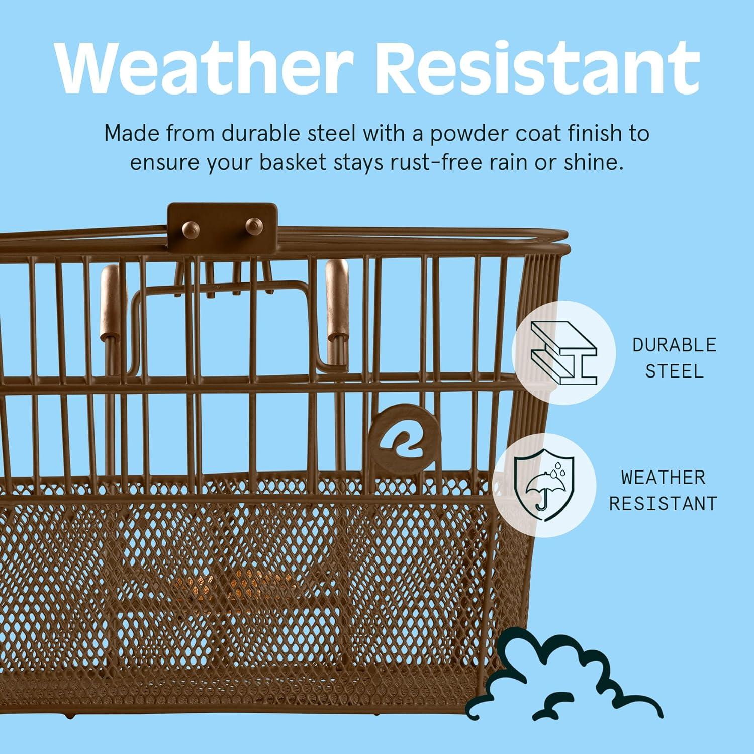 Retrospec Apollo Detachable Front Bike Basket Steel Half-Mesh with Integrated Detachable Hooks and Built-In Handle, Easy Assembly and Portability for Bicycles(Brown)