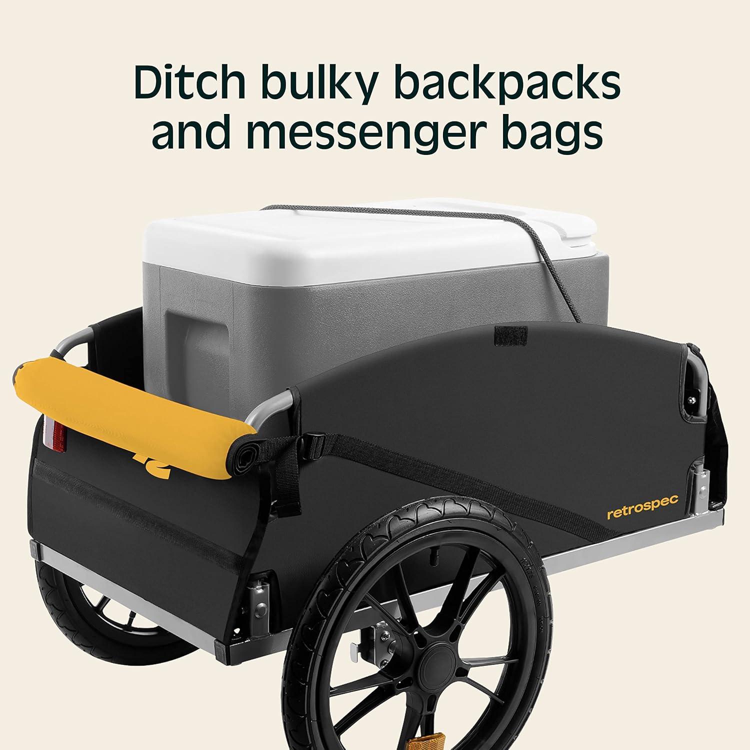 Retrospec Rover Hauler Bike Cargo Trailer – Foldable Frame with Weather-Resistant Fabric & 80lb Capacity – Universal Bike Trailer for 20-29in Wheels – Includes Safety Flag & D-Ring Anchors(Sun)