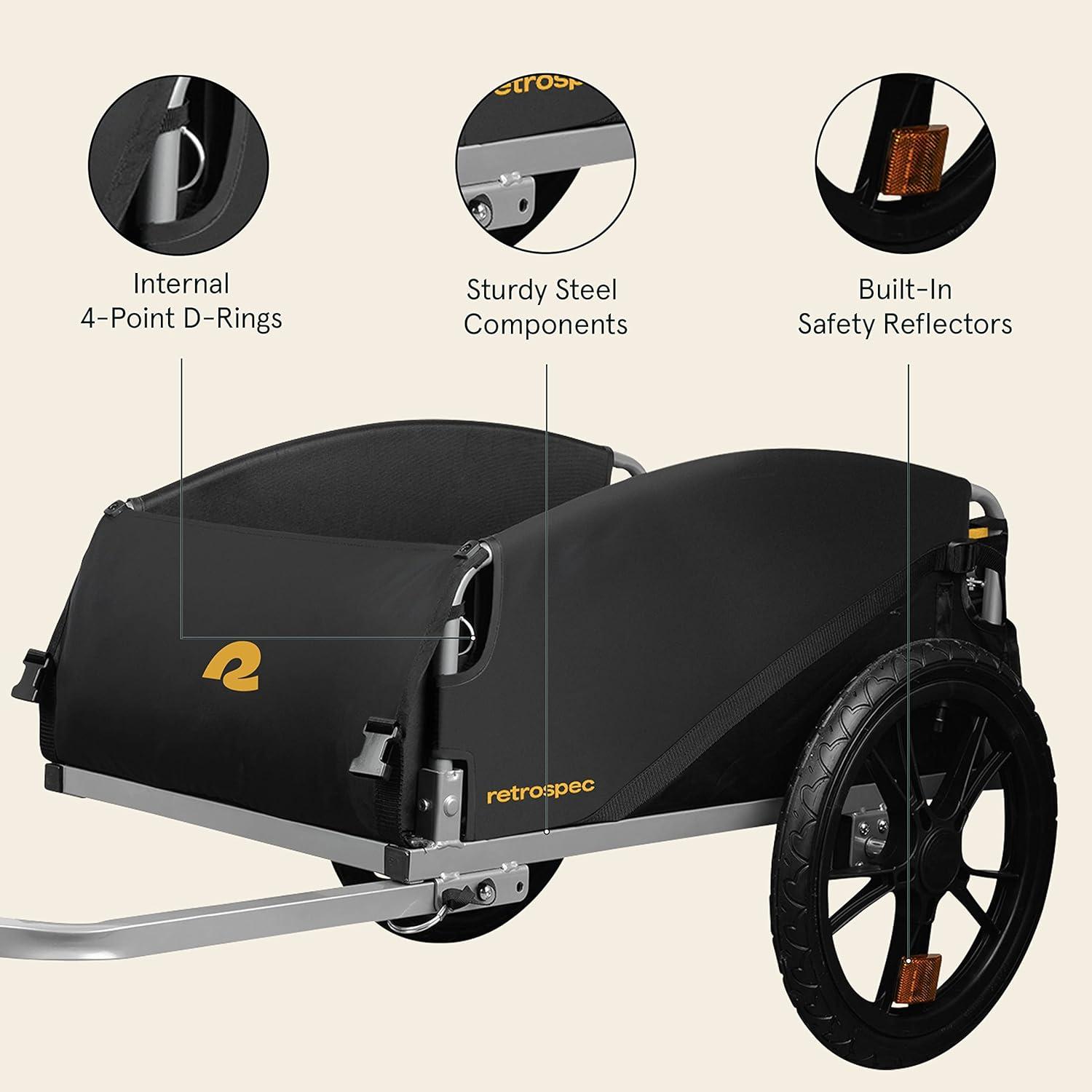 Retrospec Rover Hauler Bike Cargo Trailer – Foldable Frame with Weather-Resistant Fabric & 80lb Capacity – Universal Bike Trailer for 20-29in Wheels – Includes Safety Flag & D-Ring Anchors(Sun)
