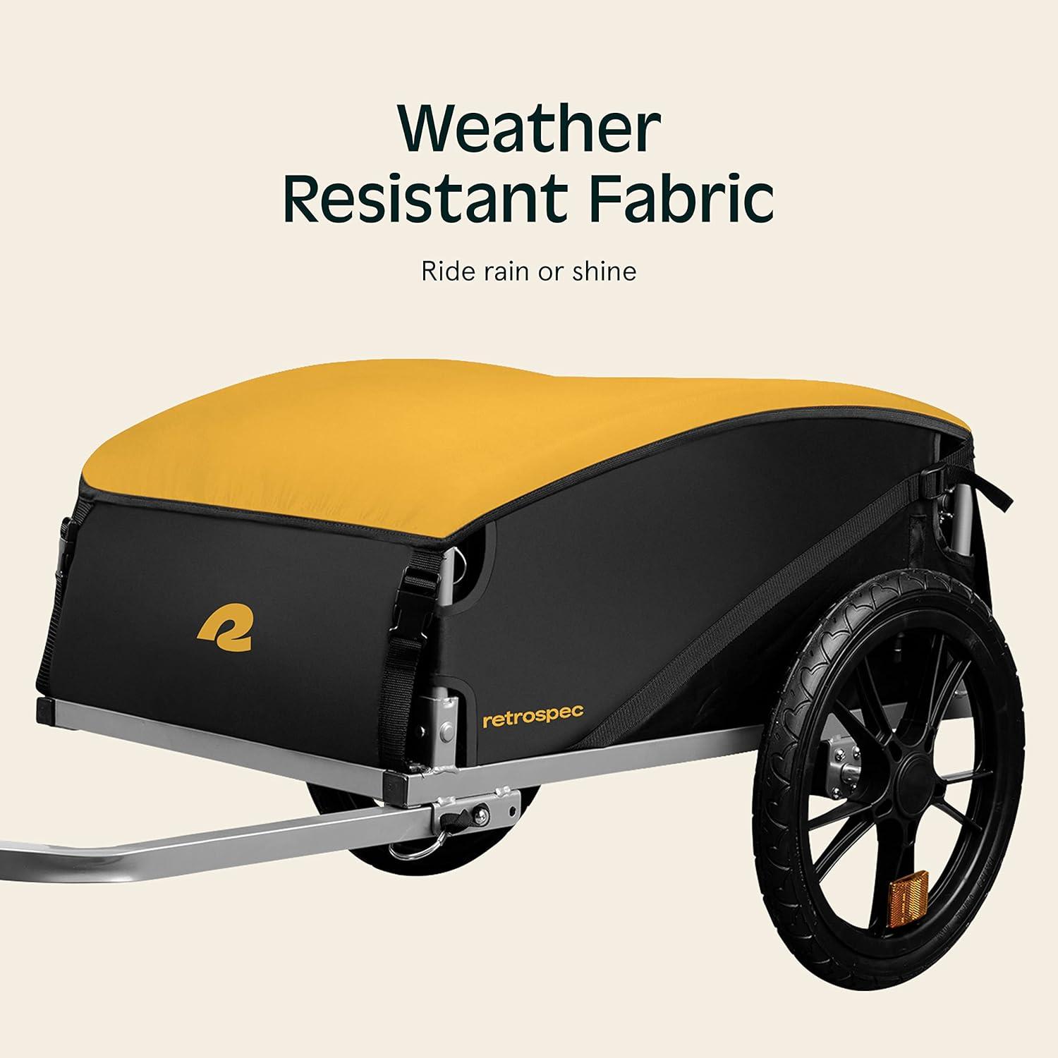 Retrospec Rover Hauler Bike Cargo Trailer – Foldable Frame with Weather-Resistant Fabric & 80lb Capacity – Universal Bike Trailer for 20-29in Wheels – Includes Safety Flag & D-Ring Anchors(Sun)