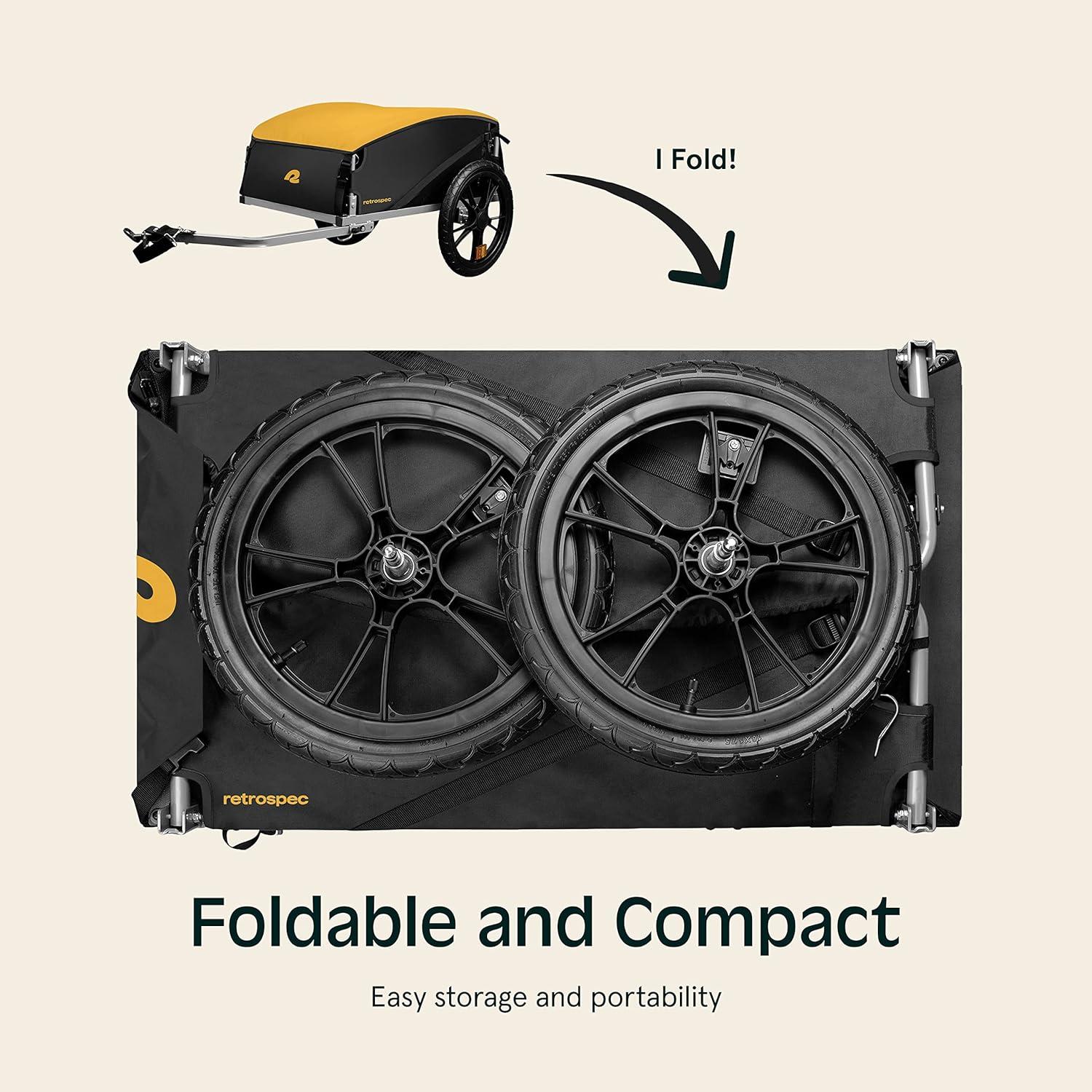 Retrospec Rover Hauler Bike Cargo Trailer – Foldable Frame with Weather-Resistant Fabric & 80lb Capacity – Universal Bike Trailer for 20-29in Wheels – Includes Safety Flag & D-Ring Anchors(Sun)