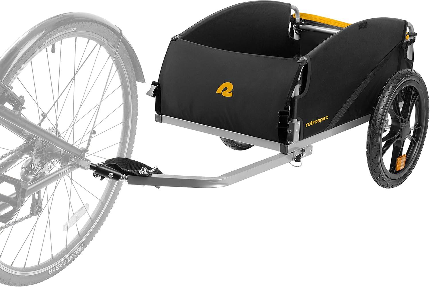 Retrospec Rover Hauler Bike Cargo Trailer – Foldable Frame with Weather-Resistant Fabric & 80lb Capacity – Universal Bike Trailer for 20-29in Wheels – Includes Safety Flag & D-Ring Anchors(Sun)