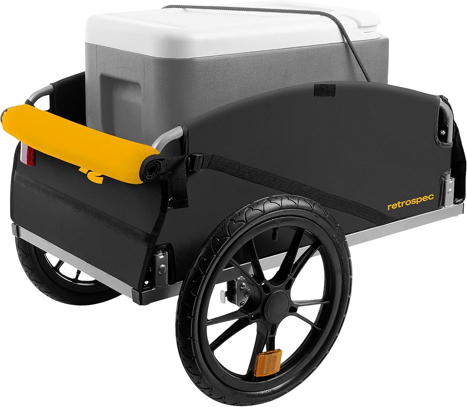 Retrospec Rover Hauler Bike Cargo Trailer – Foldable Frame with Weather-Resistant Fabric & 80lb Capacity – Universal Bike Trailer for 20-29in Wheels – Includes Safety Flag & D-Ring Anchors(Sun)
