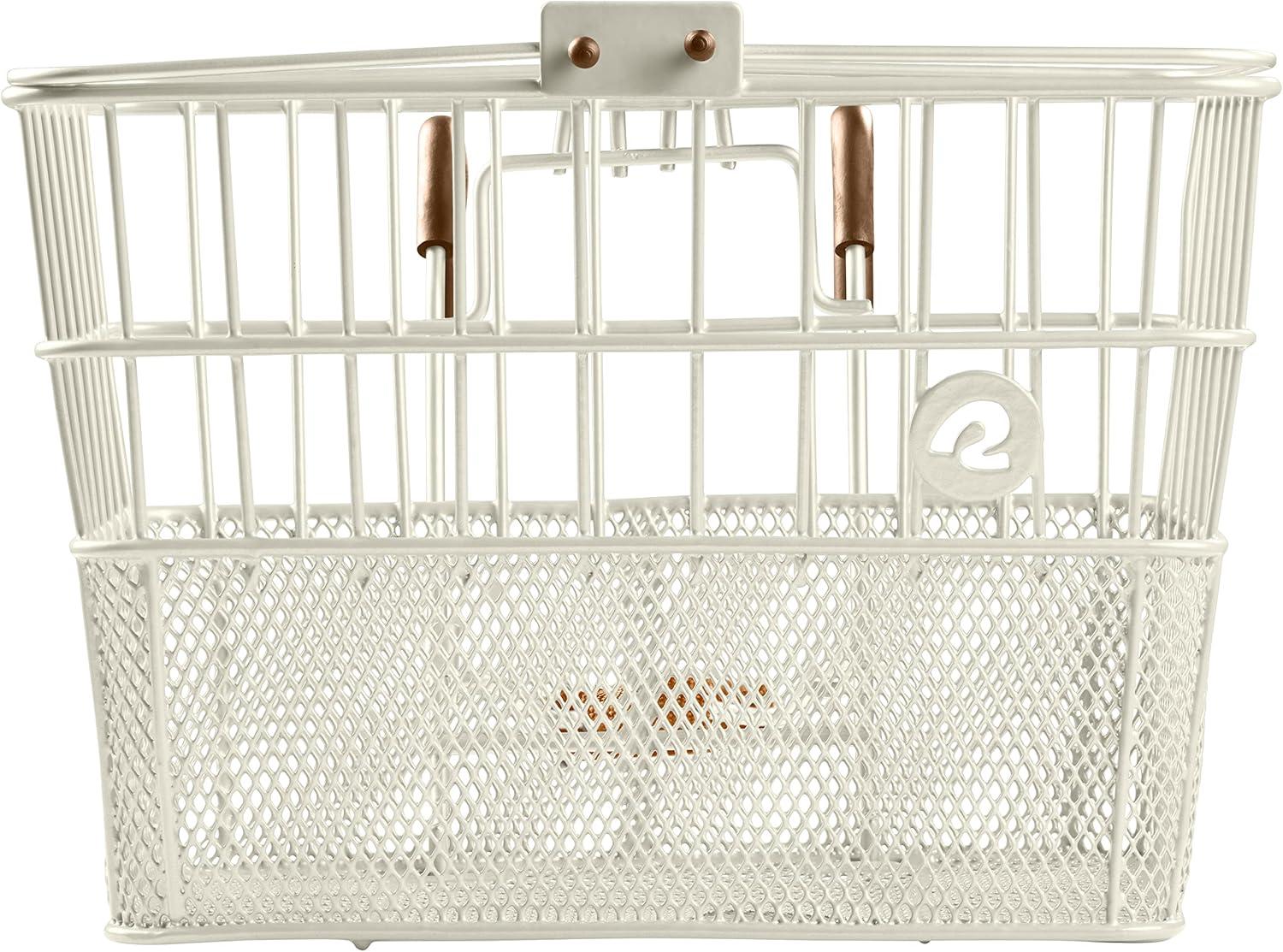 Retrospec Apollo Detachable Front Bike Basket Steel Half-Mesh with Integrated Detachable Hooks and Built-In Handle, Easy Assembly and Portability for Bicycles(Eggshell)