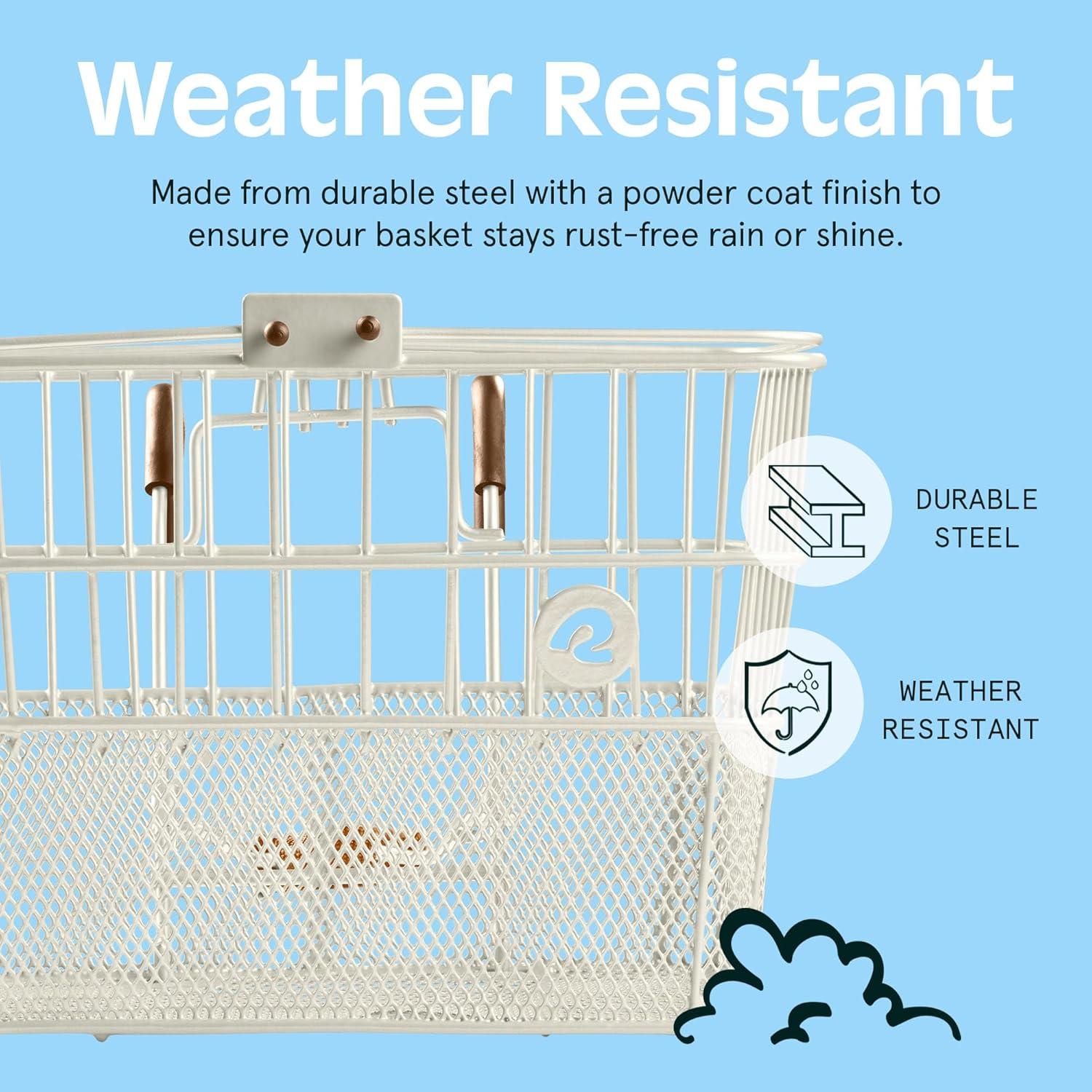 Retrospec Apollo Detachable Front Bike Basket Steel Half-Mesh with Integrated Detachable Hooks and Built-In Handle, Easy Assembly and Portability for Bicycles(Eggshell)