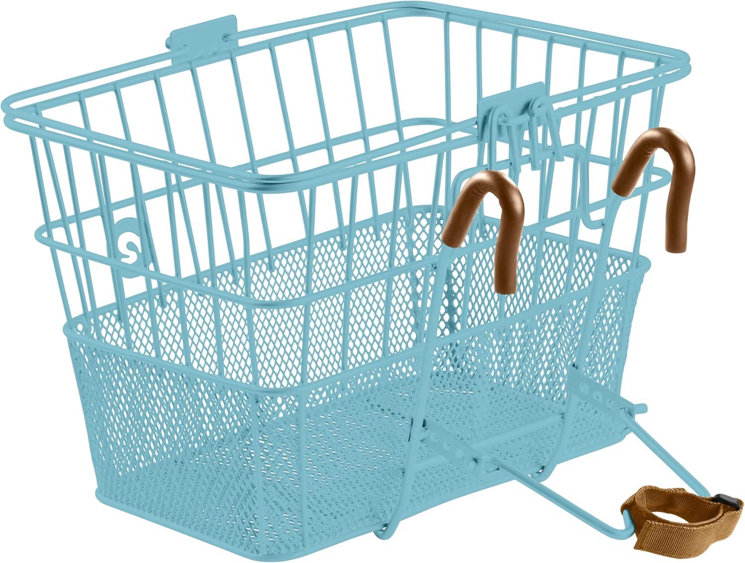 Retrospec Apollo Detachable Front Bike Basket Steel Half-Mesh with Integrated Detachable Hooks and Built-In Handle, Easy Assembly and Portability for Bicycles(Cool Mint)