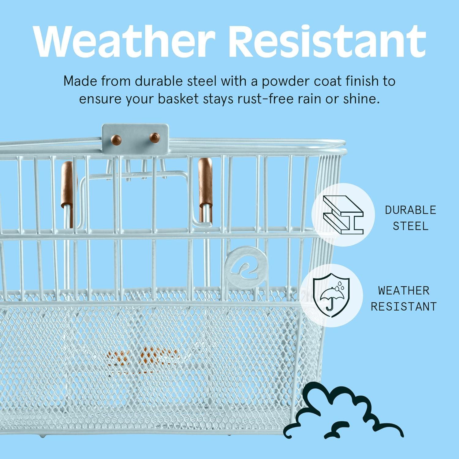 Retrospec Apollo Detachable Front Bike Basket Steel Half-Mesh with Integrated Detachable Hooks and Built-In Handle, Easy Assembly and Portability for Bicycles(Cool Mint)