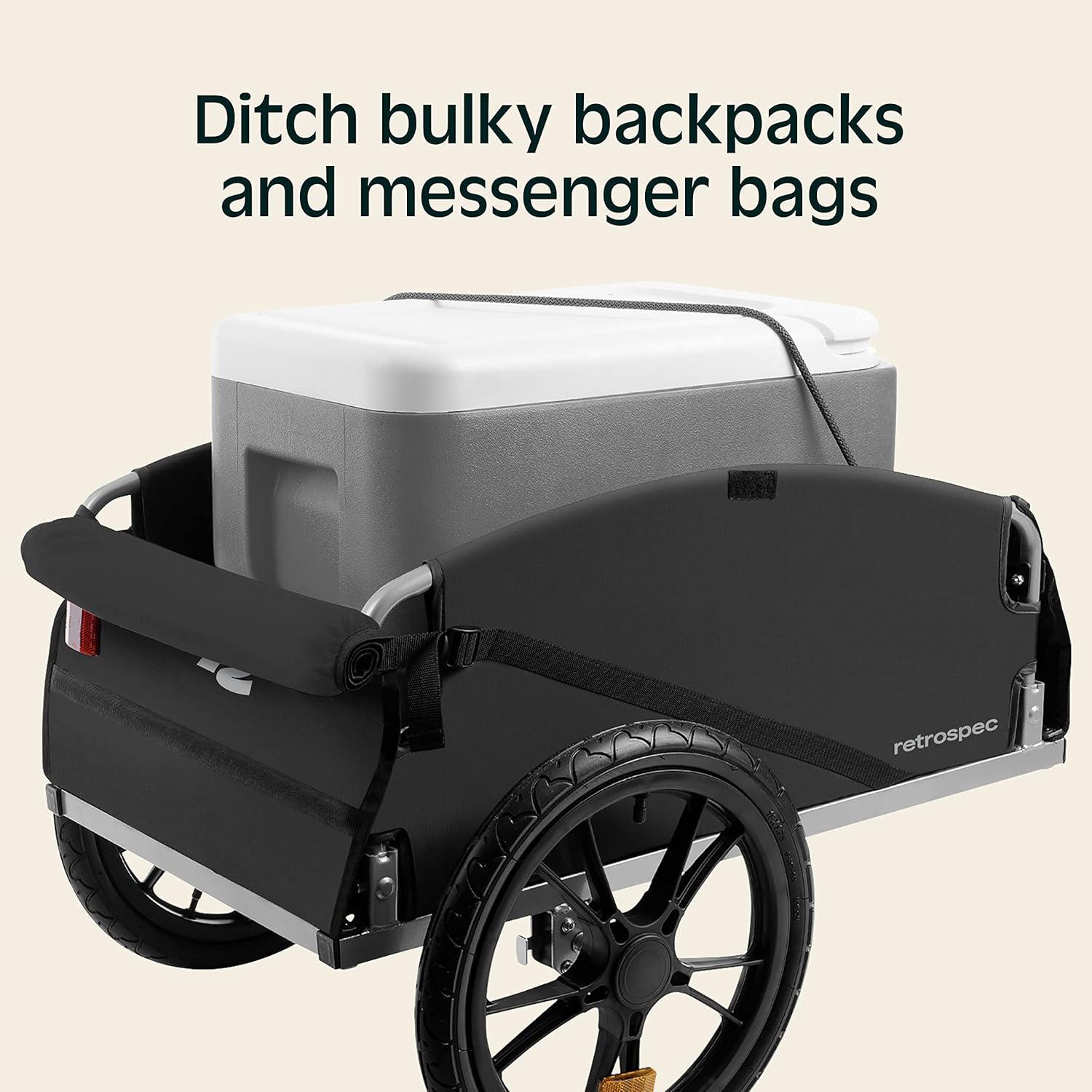 Retrospec Rover Hauler Bike Cargo Trailer – Foldable Frame with Weather-Resistant Fabric & 80lb Capacity – Universal Bike Trailer for 20-29in Wheels – Includes Safety Flag & D-Ring Anchors(Black)