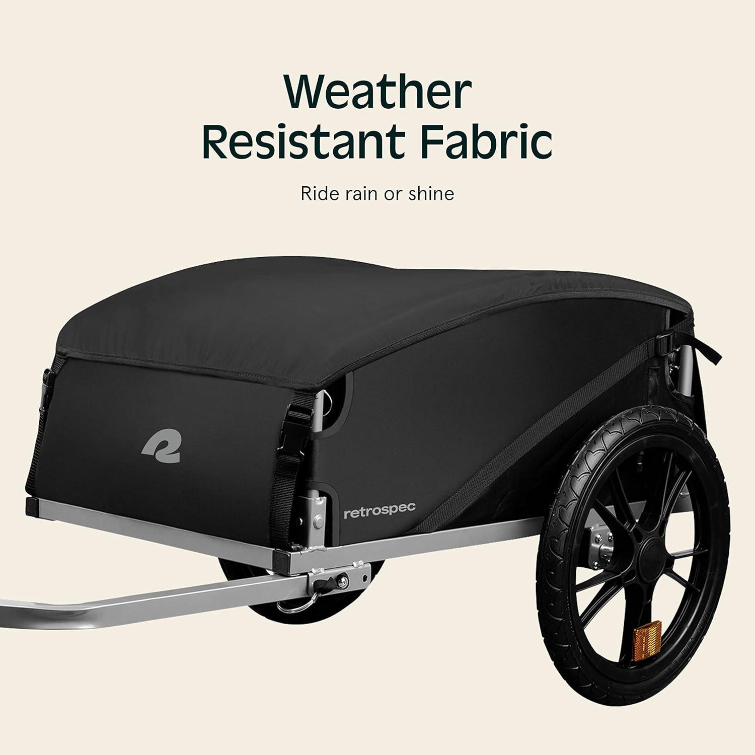 Retrospec Rover Hauler Bike Cargo Trailer – Foldable Frame with Weather-Resistant Fabric & 80lb Capacity – Universal Bike Trailer for 20-29in Wheels – Includes Safety Flag & D-Ring Anchors(Black)