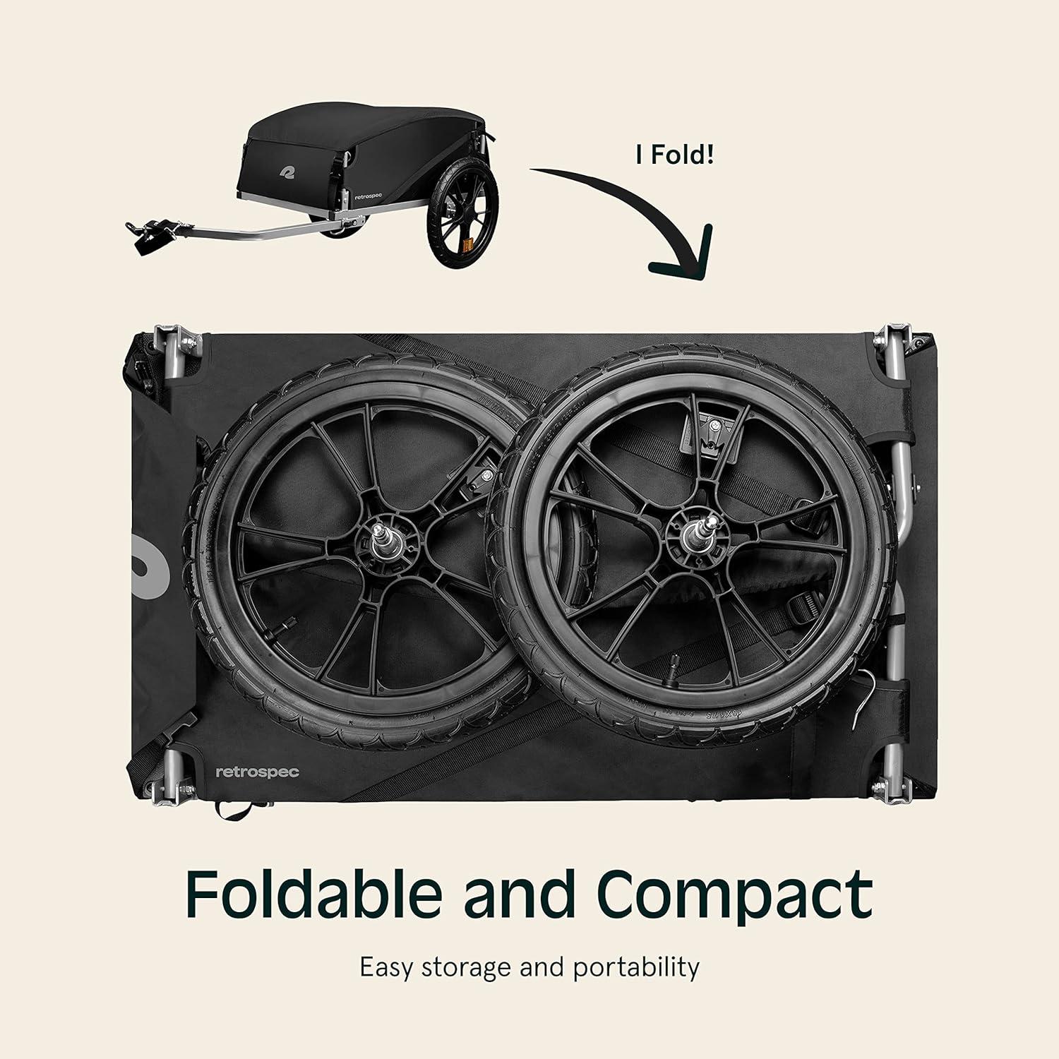 Retrospec Rover Hauler Bike Cargo Trailer – Foldable Frame with Weather-Resistant Fabric & 80lb Capacity – Universal Bike Trailer for 20-29in Wheels – Includes Safety Flag & D-Ring Anchors(Black)