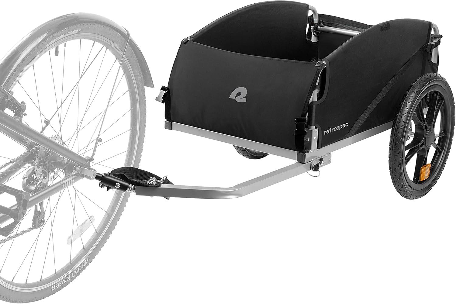 Retrospec Rover Hauler Bike Cargo Trailer – Foldable Frame with Weather-Resistant Fabric & 80lb Capacity – Universal Bike Trailer for 20-29in Wheels – Includes Safety Flag & D-Ring Anchors(Black)