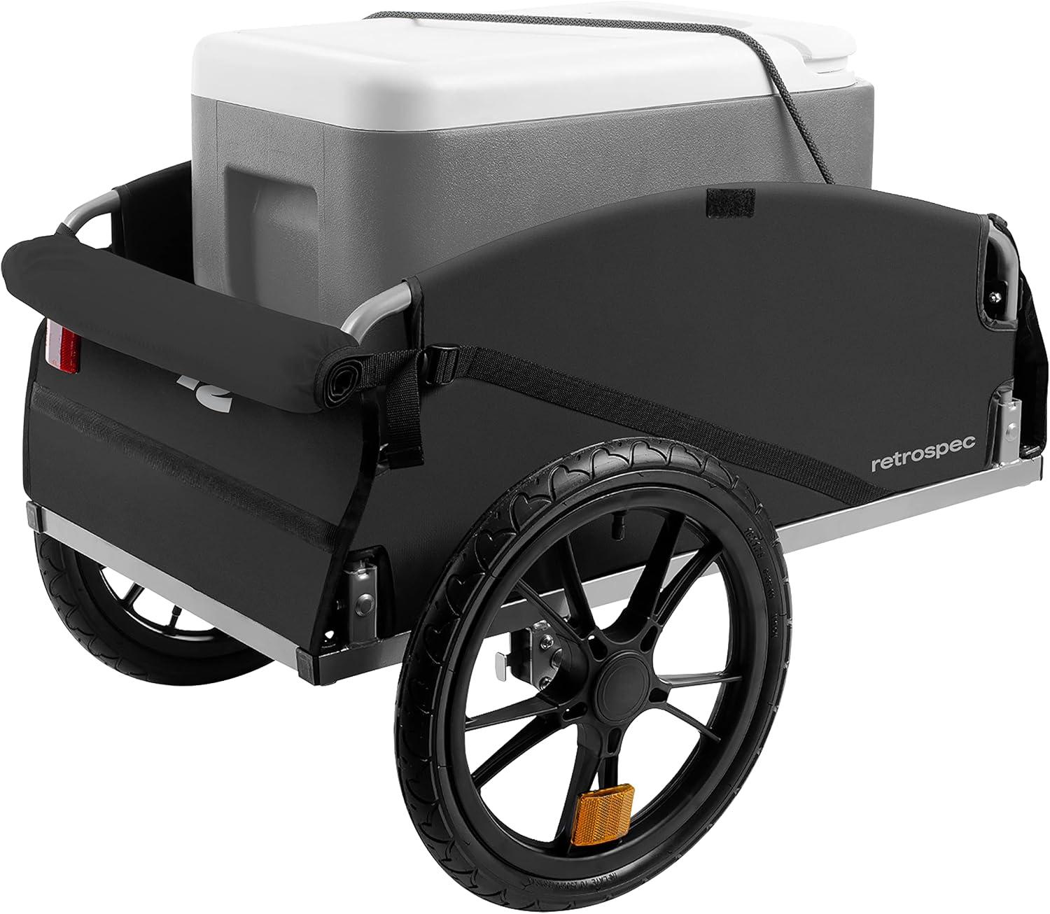 Retrospec Rover Hauler Bike Cargo Trailer – Foldable Frame with Weather-Resistant Fabric & 80lb Capacity – Universal Bike Trailer for 20-29in Wheels – Includes Safety Flag & D-Ring Anchors(Black)